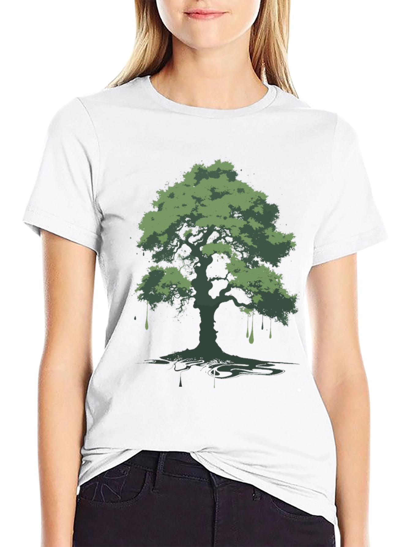 Black Green Tree Graphic Black T-Shirt view 9