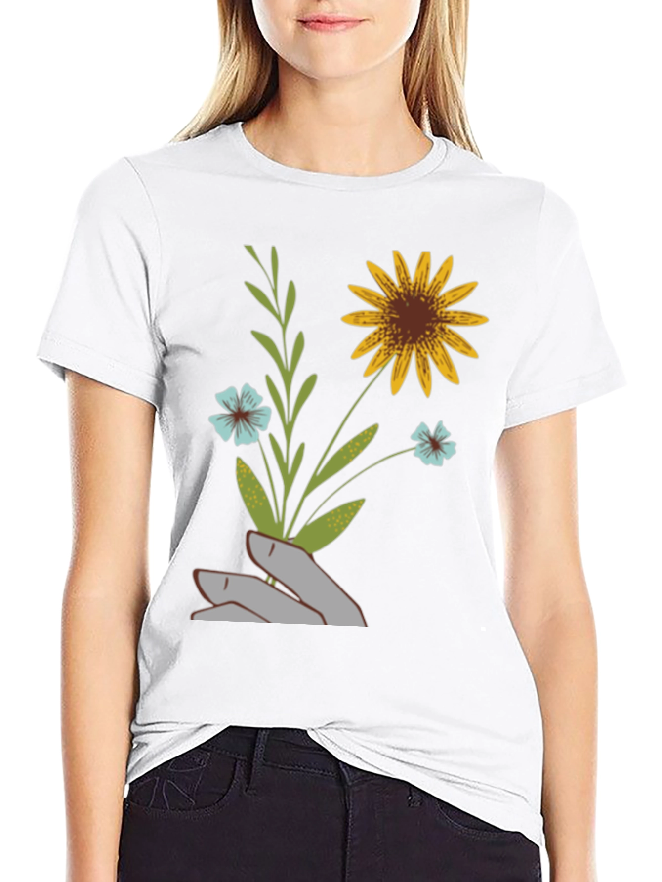 Black Floral Hand Graphic Tee - Black view 9