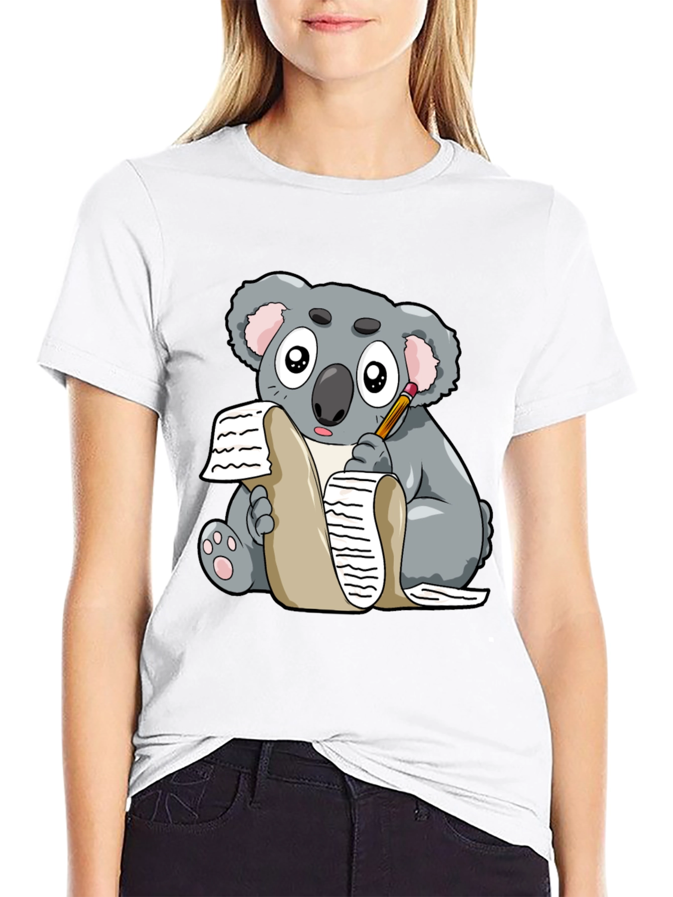 Black Koala Writer Graphic T-Shirt - Unisex Tee view 9