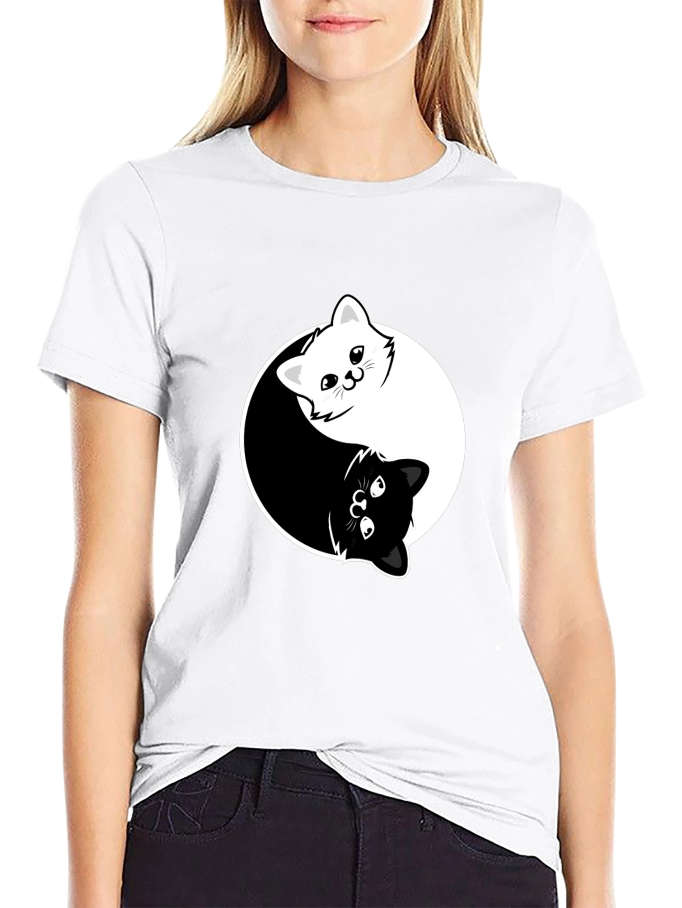 Black Yin Yang Cats Graphic Tee - Black Cotton Blend T-Shirt view 9
