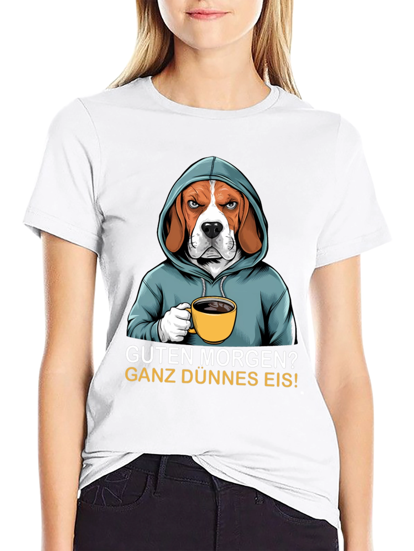 Black Grumpy Beagle T-Shirt - Guten Morgen view 9