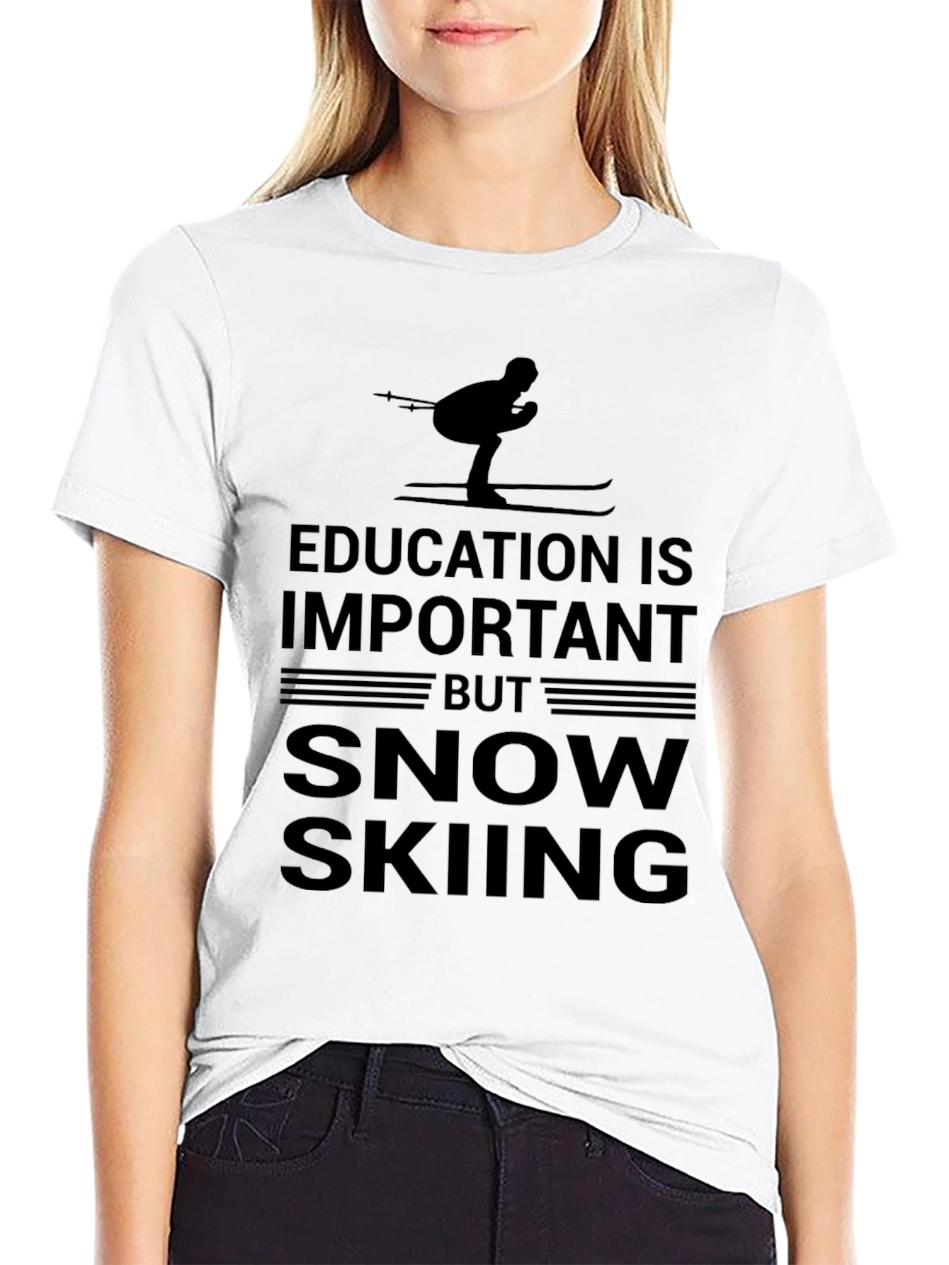 Black Snow Skiing T-Shirt: Education is Important view 9