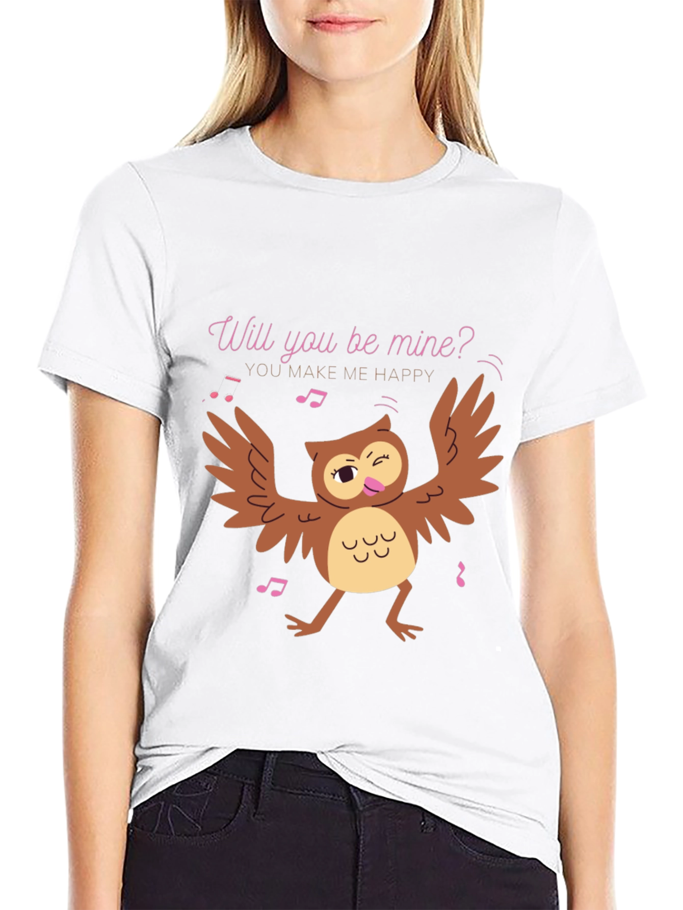 Black Whimsical Owl Valentine's Day T-Shirt view 9