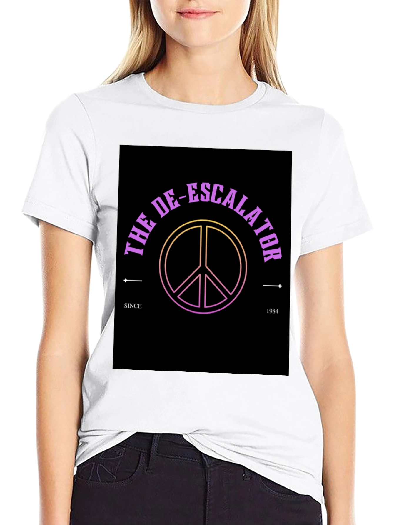 Black The De-Escalator Peace Sign Black T-Shirt view 9