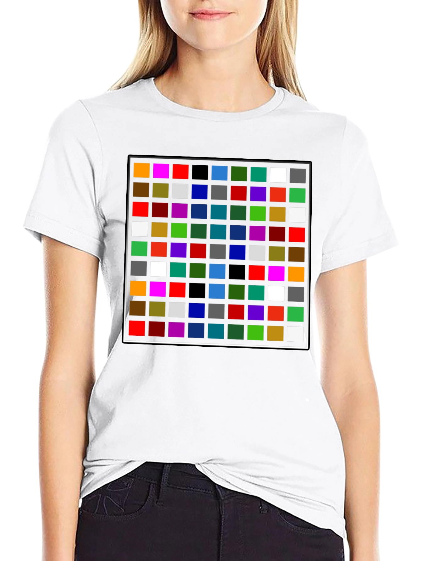 Black Colorful Grid Pattern Black T-Shirt view 9