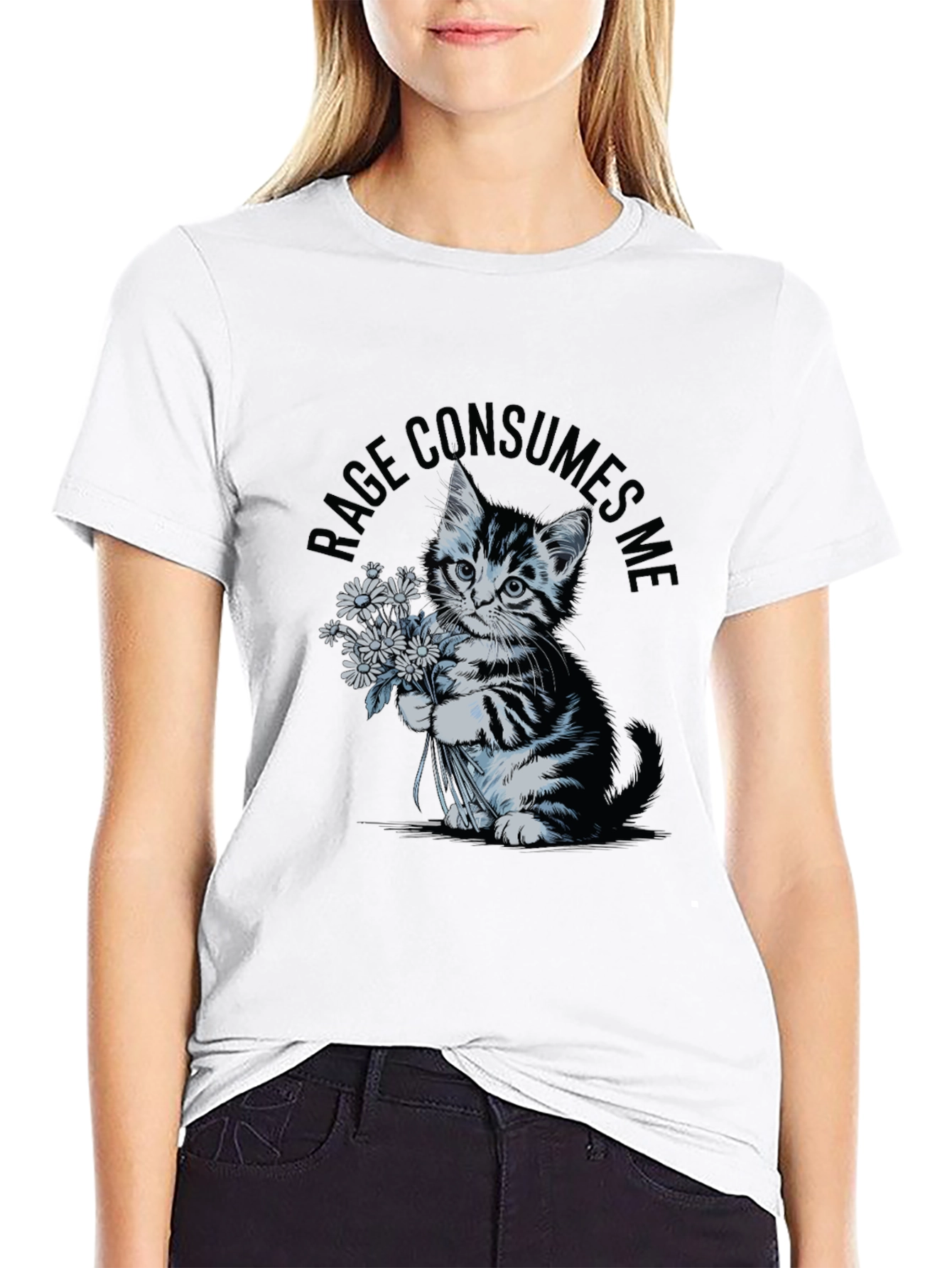 Black Rage Consumes Me Kitten T-Shirt - Black view 9