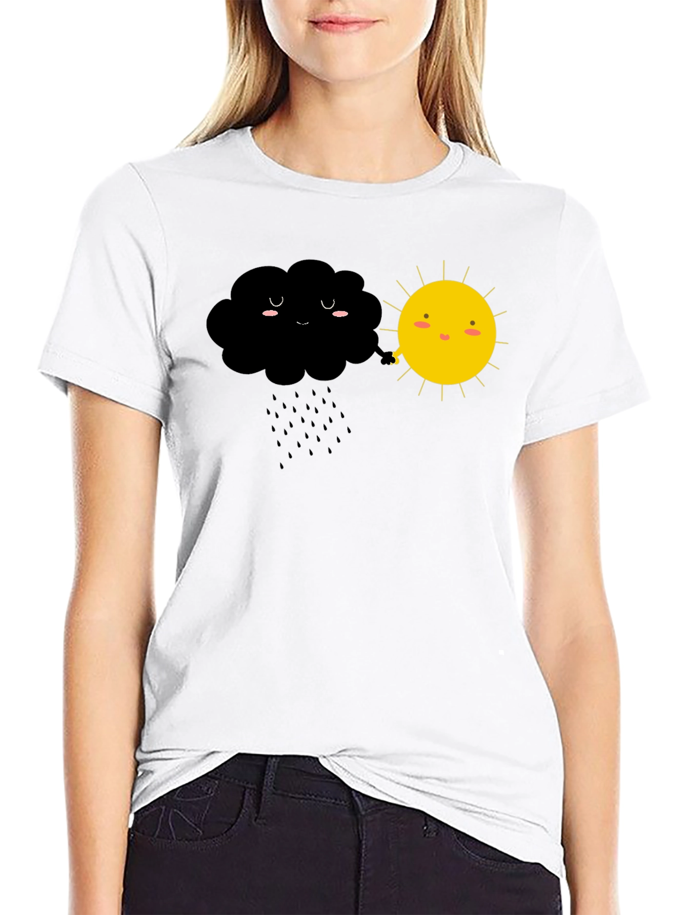Black Cute Weather Cloud and Sun Graphic Tee view 9