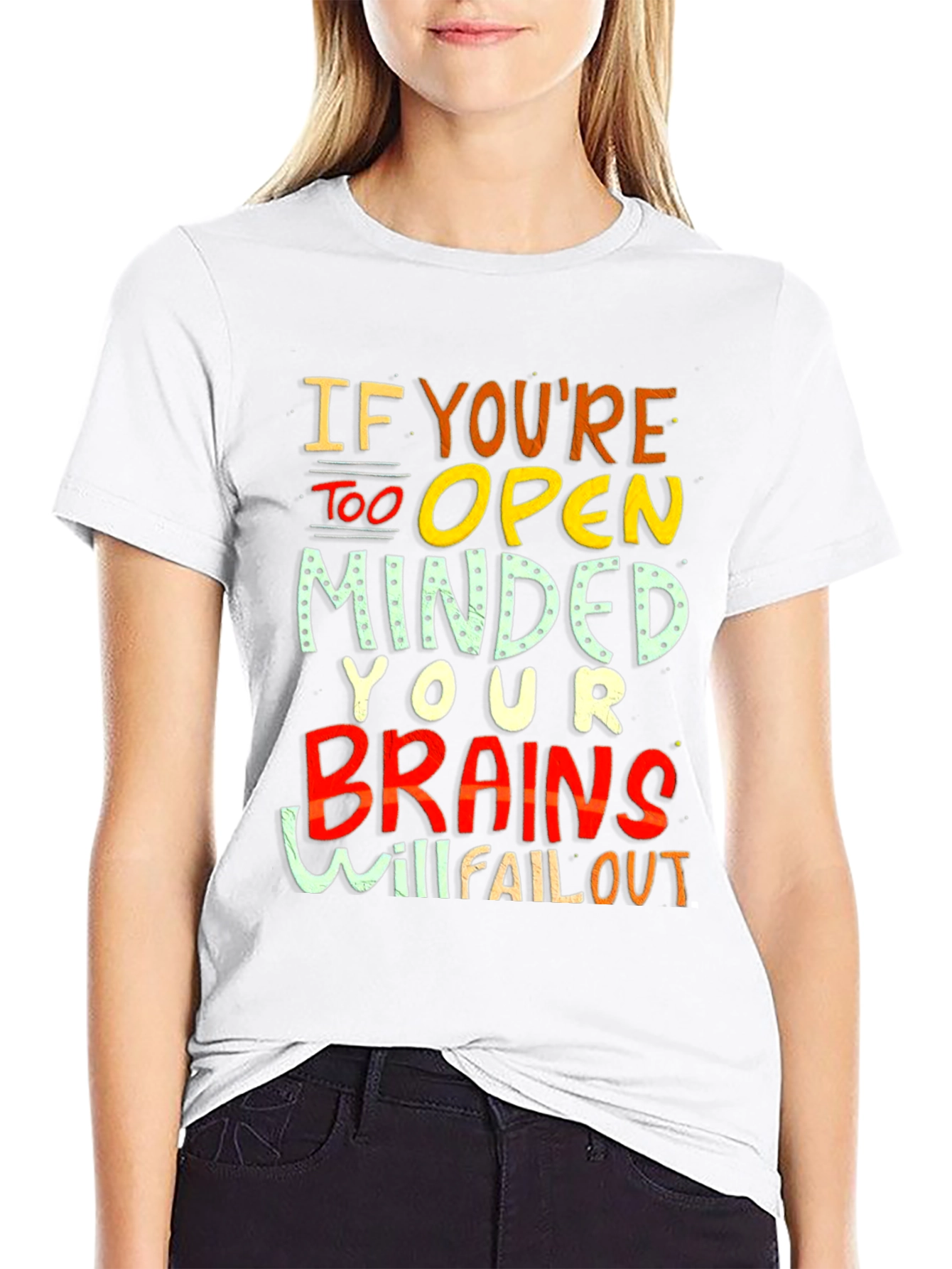 Black Open Minded Graphic Tee - Brains Will Fall Out Funny T-Shirt view 9