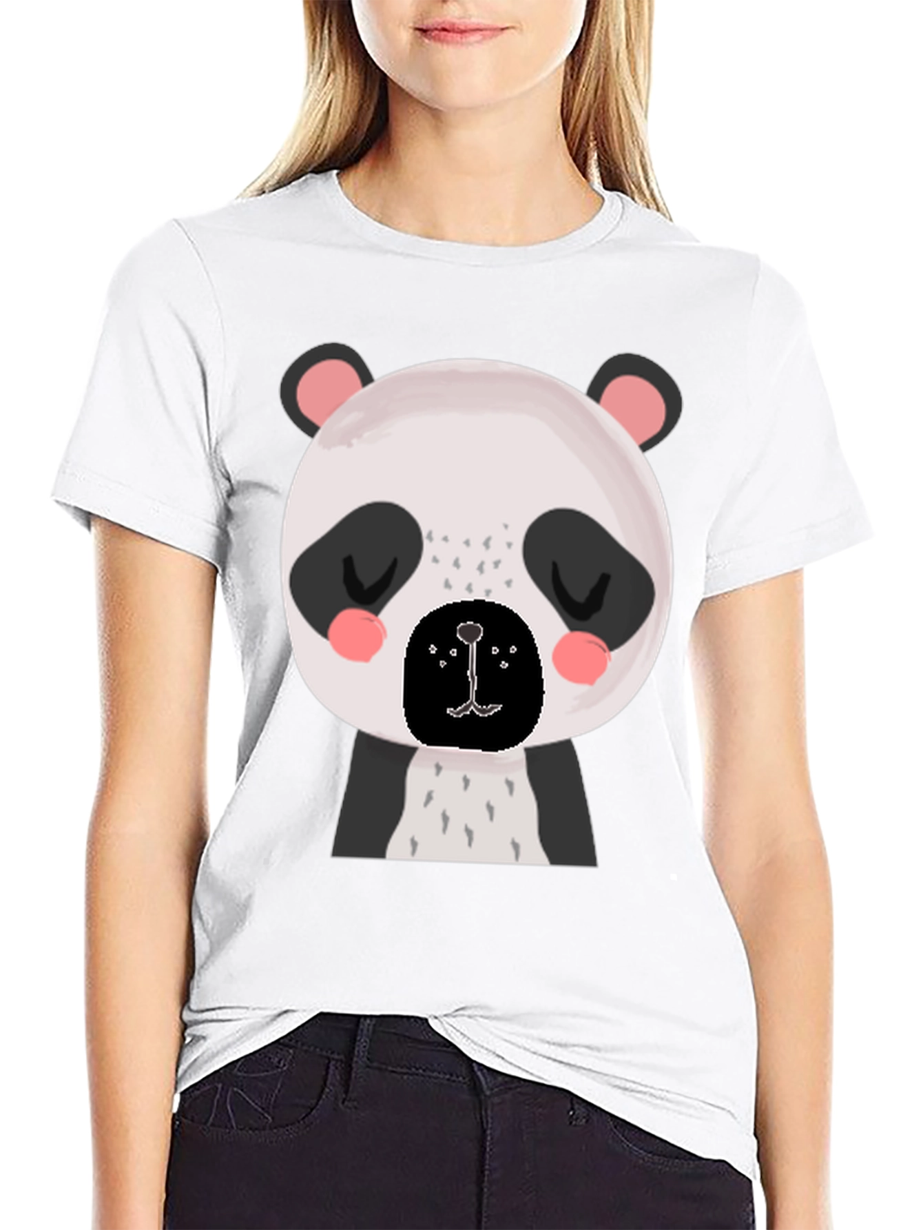 Black Cute Panda Bear Graphic Black T-Shirt view 9