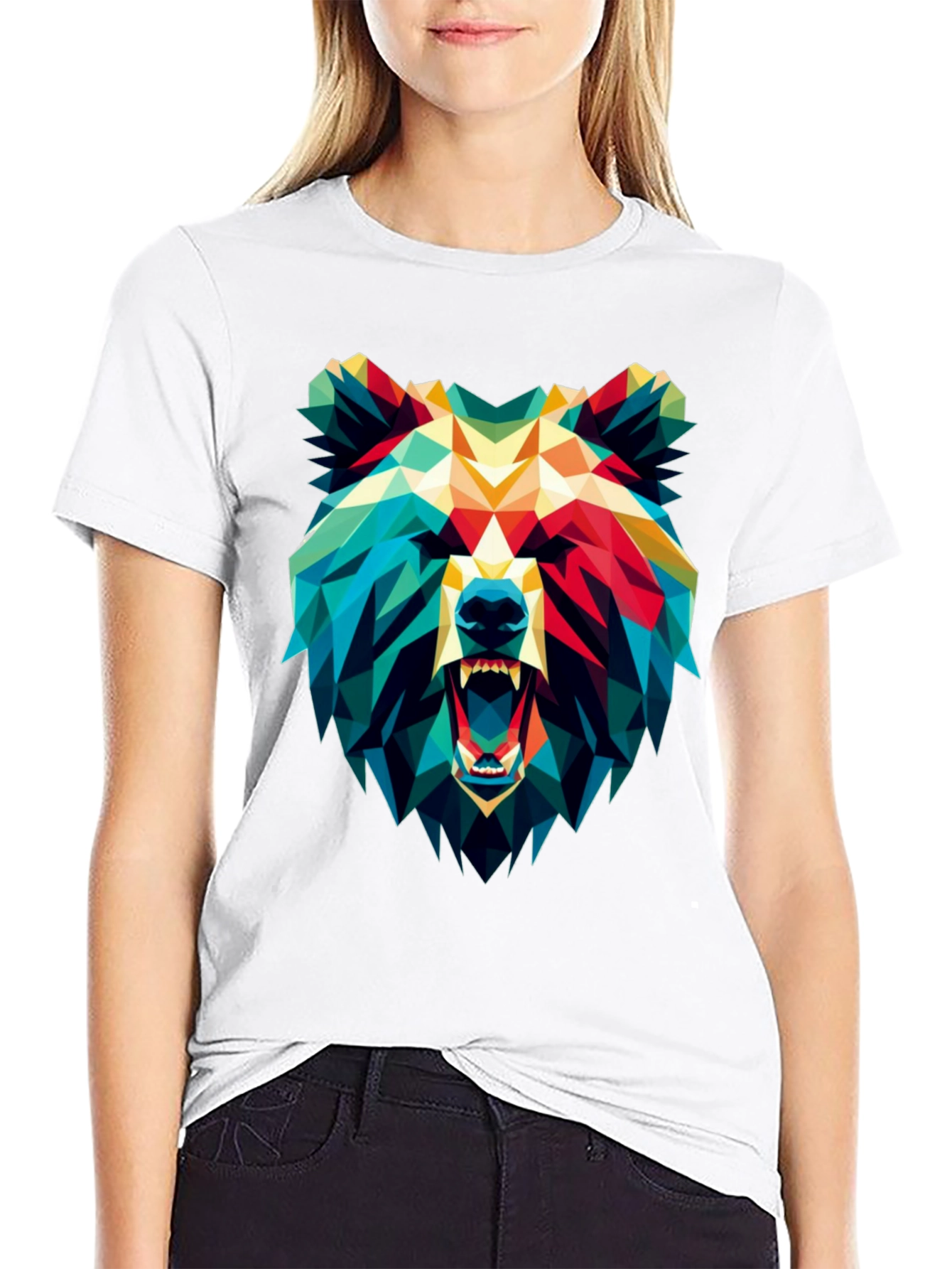 Black Geometric Bear Graphic Black T-Shirt view 9