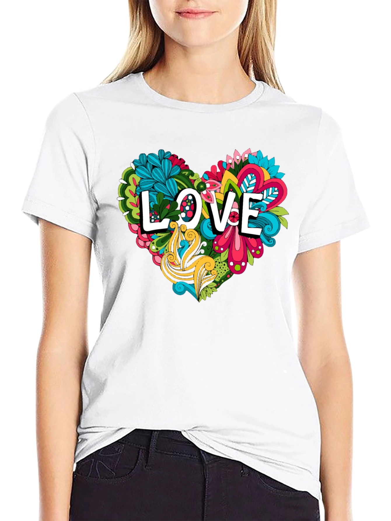 Black Love Heart Graphic Tee - Black Cotton Shirt view 9