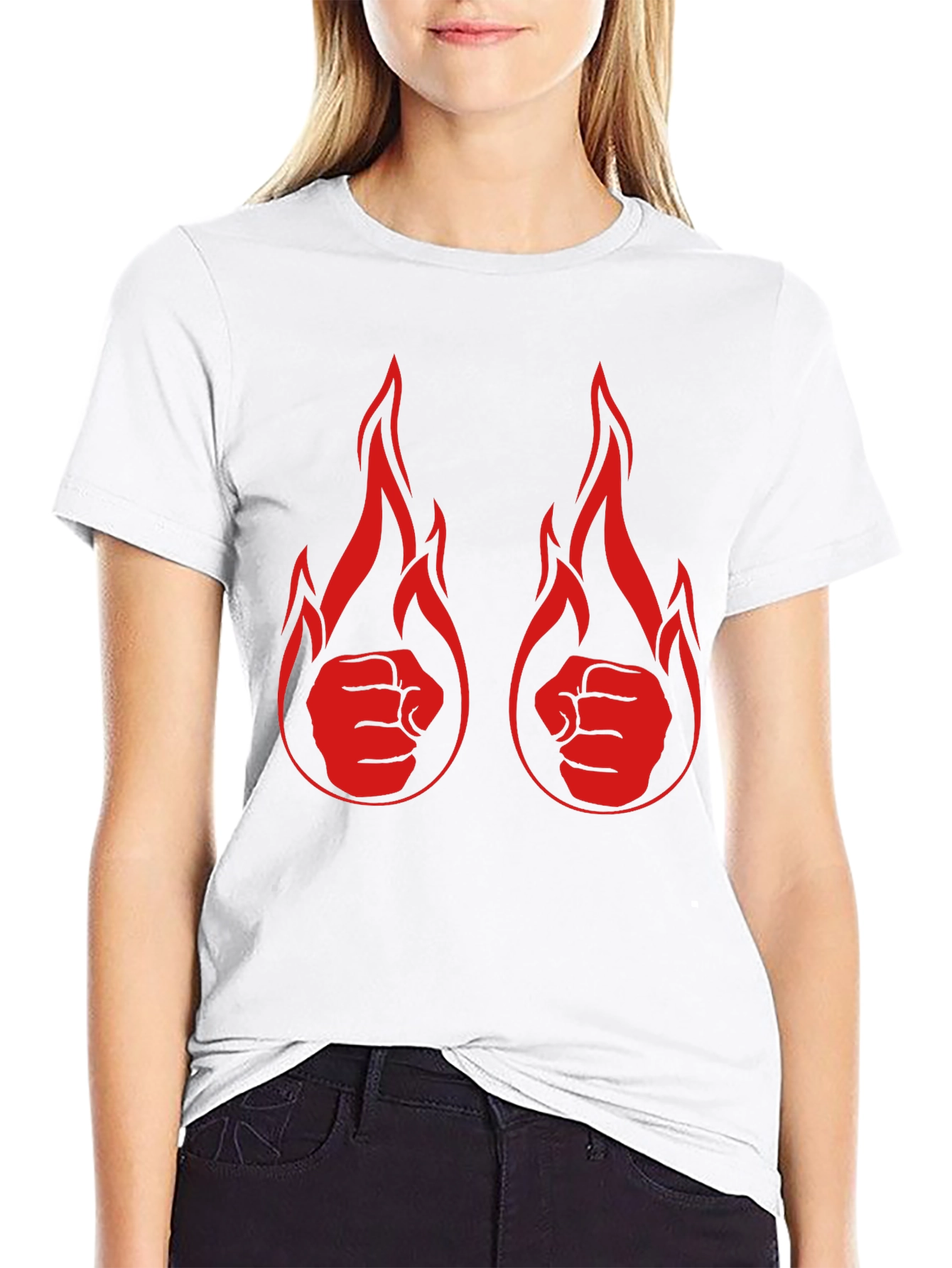 Black Fiery Fist Graphic Tee - Black Cotton T-Shirt view 9