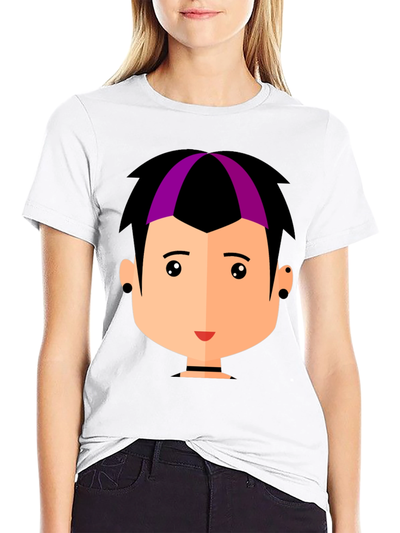 Black Goth Style Cartoon Face Black T-Shirt view 9