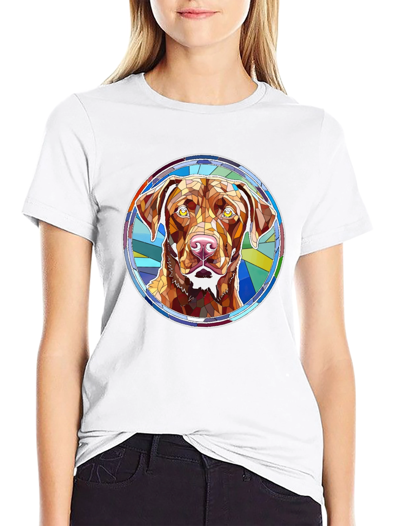 Black Dog Breed Stained Glass Style Graphic Tee view 9