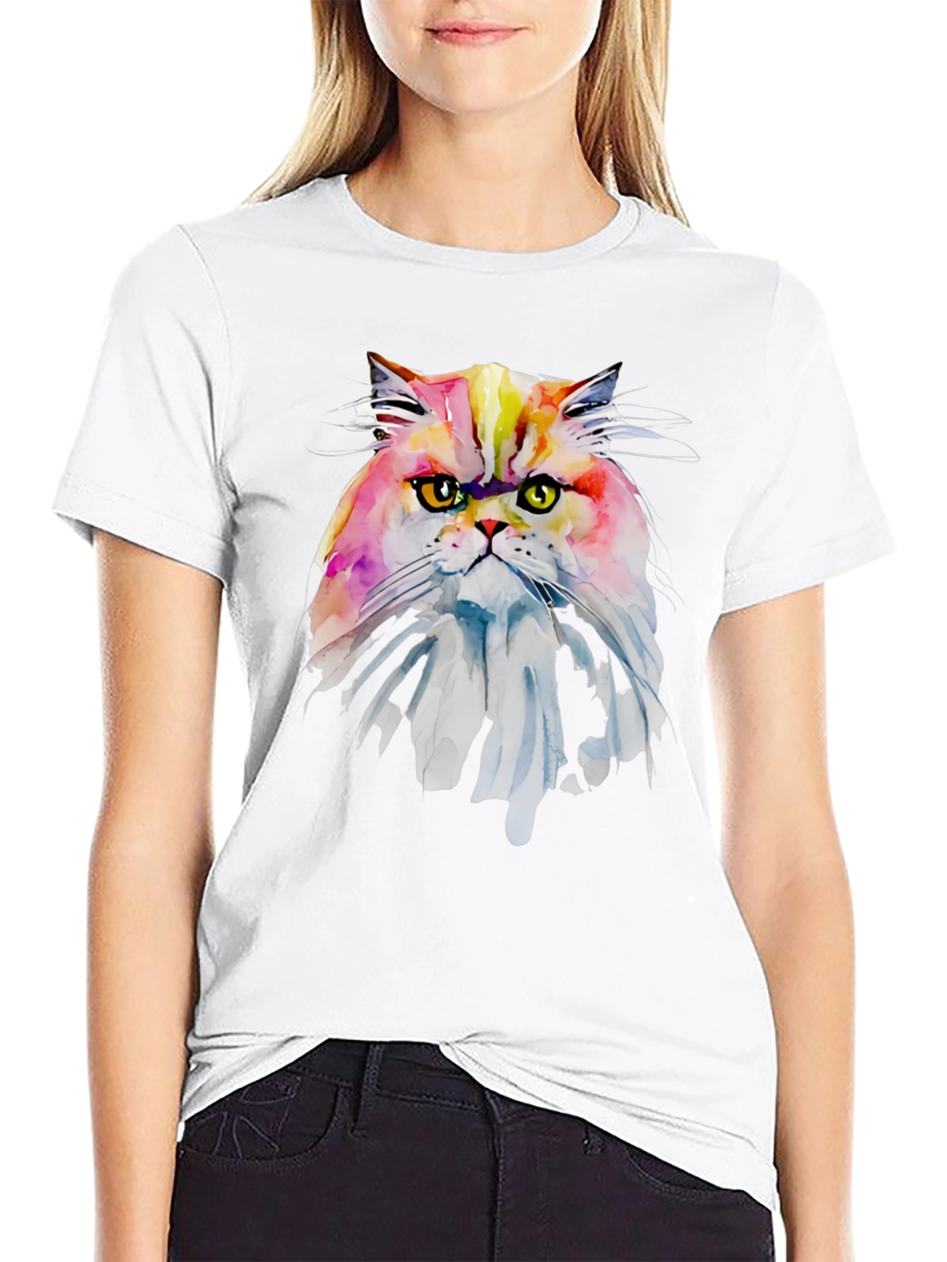 Black Watercolor Cat Graphic Tee - Soft Black Cotton view 9