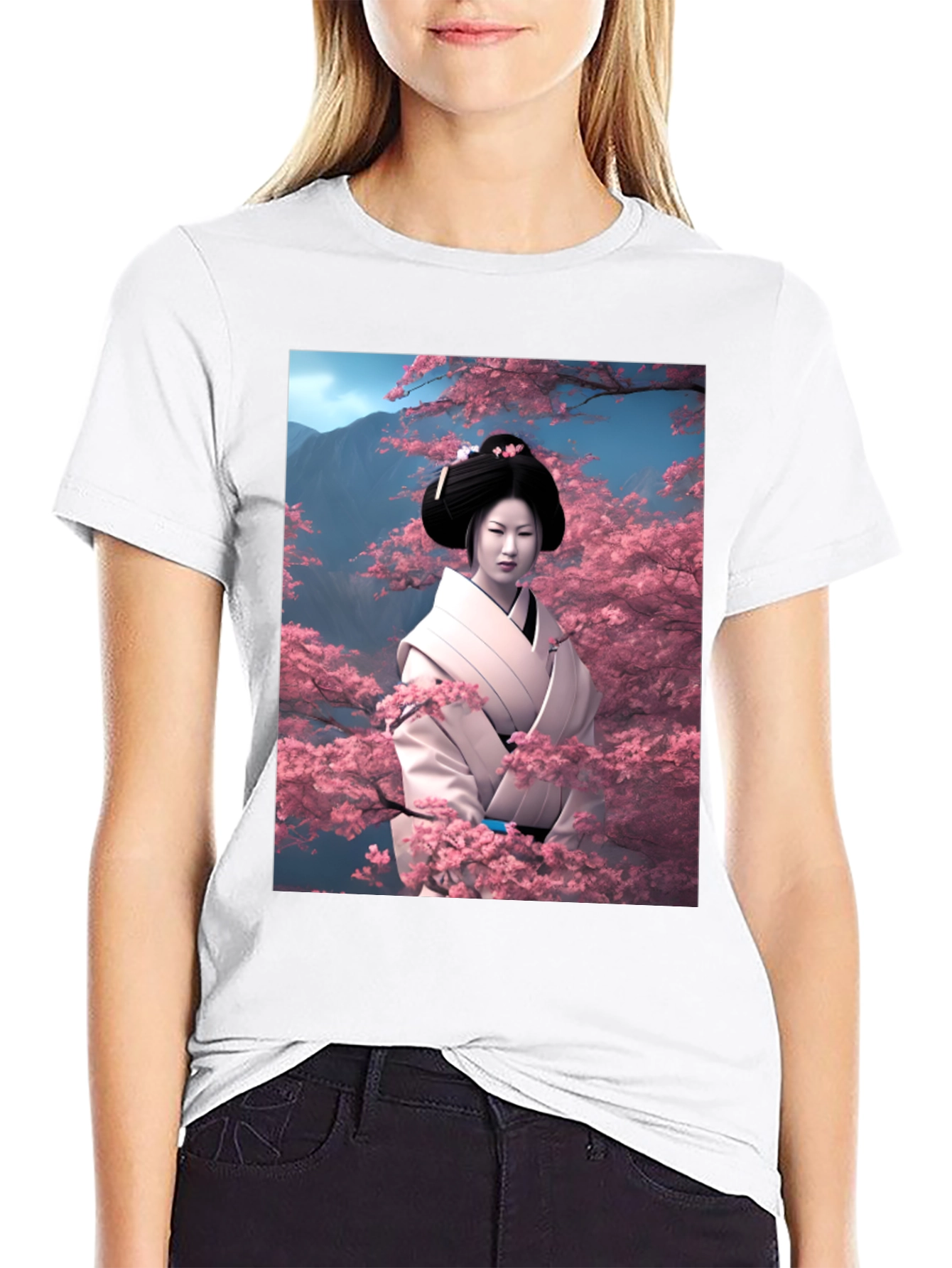 Black Geisha Cherry Blossom T-Shirt view 9