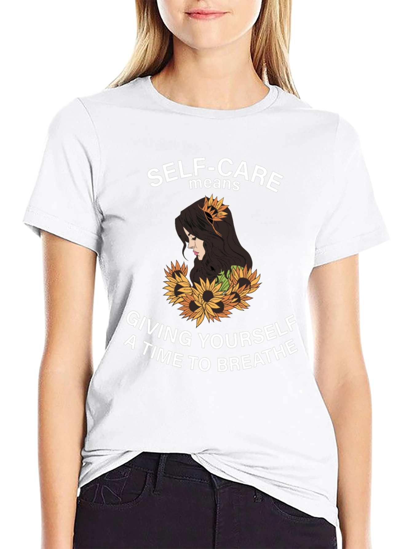 Black Self-Care Sunflower Graphic Tee - Black view 9