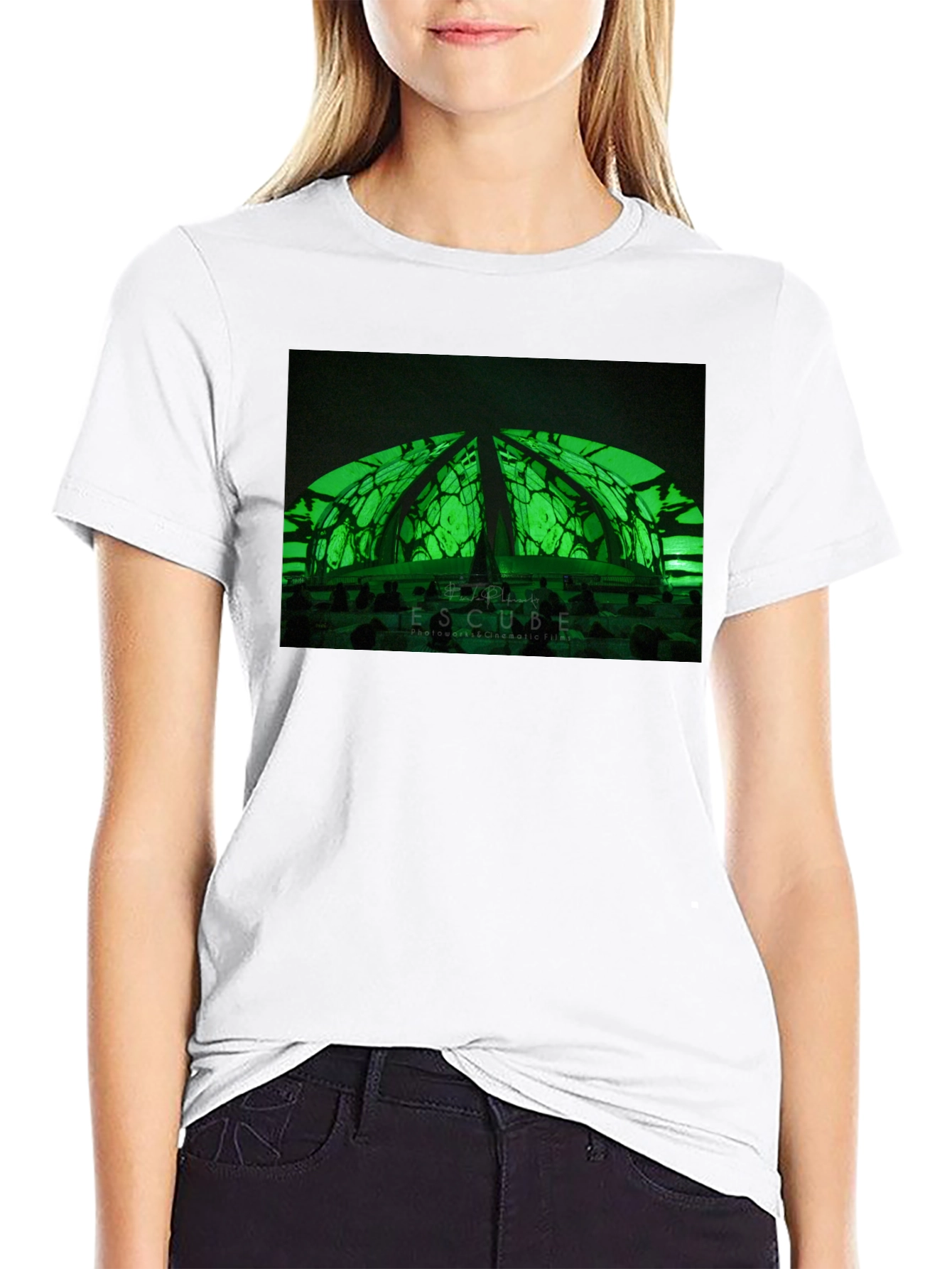 Black Futuristic Green Dome T-Shirt - Stylish & Unique Design view 9
