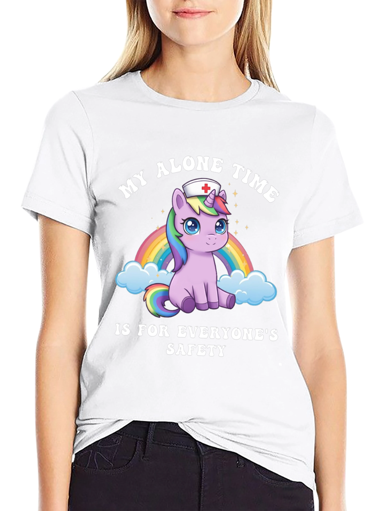 Black Unicorn Nurse T-Shirt - My Alone Time Safety Tee view 9
