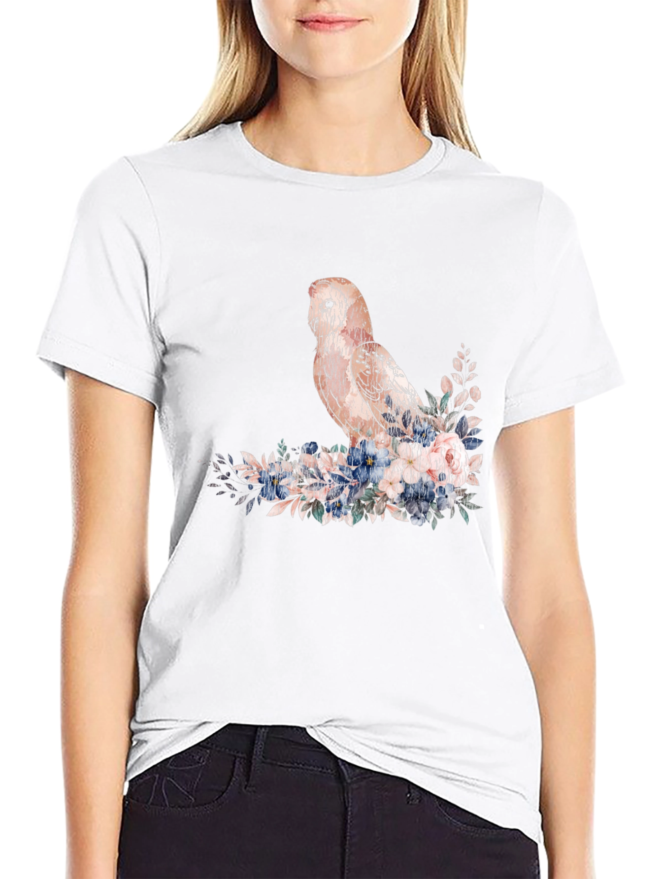 Black Owl and Floral T-Shirt - Black view 9