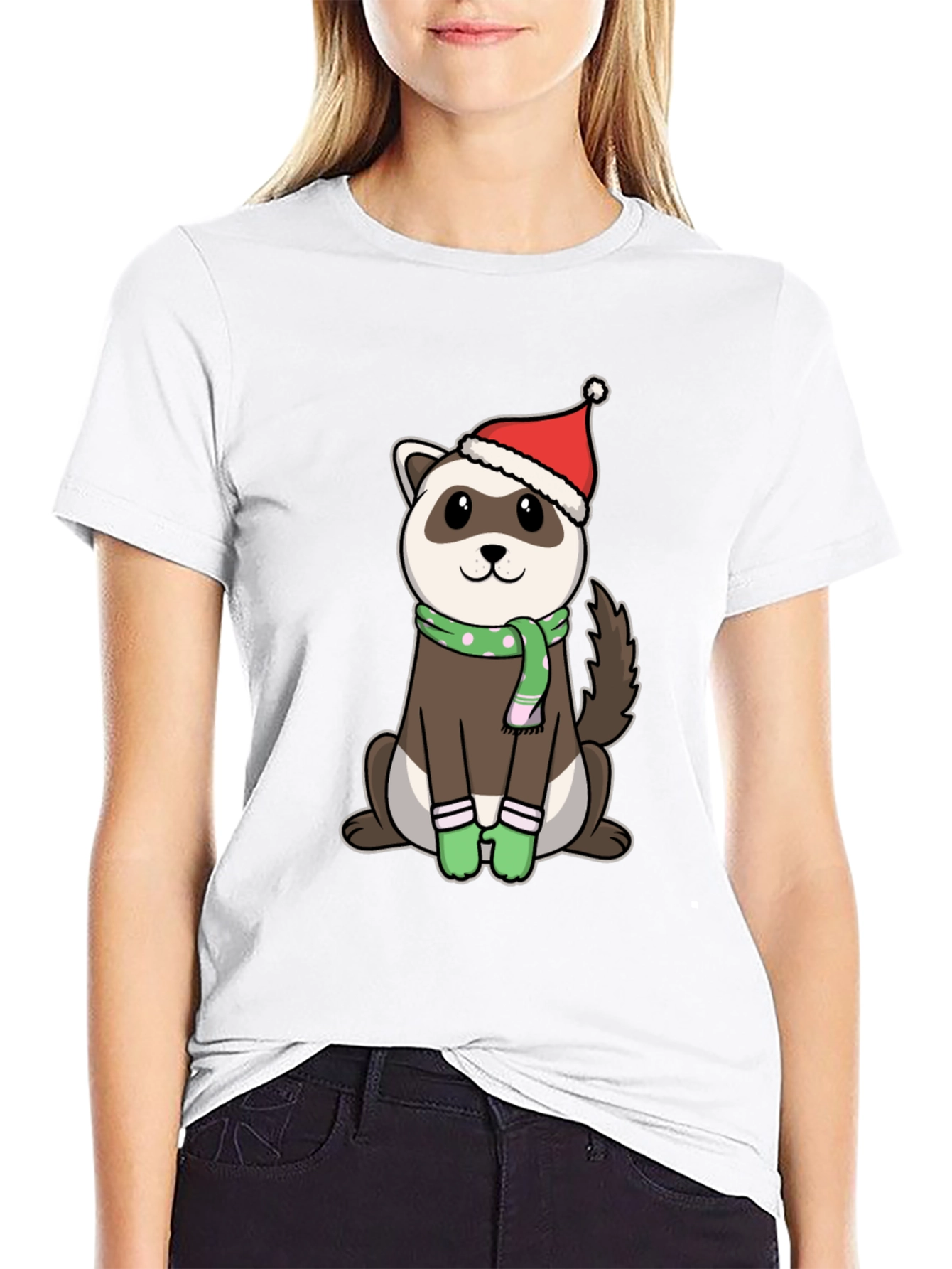Black Festive Ferret Christmas T-Shirt view 9