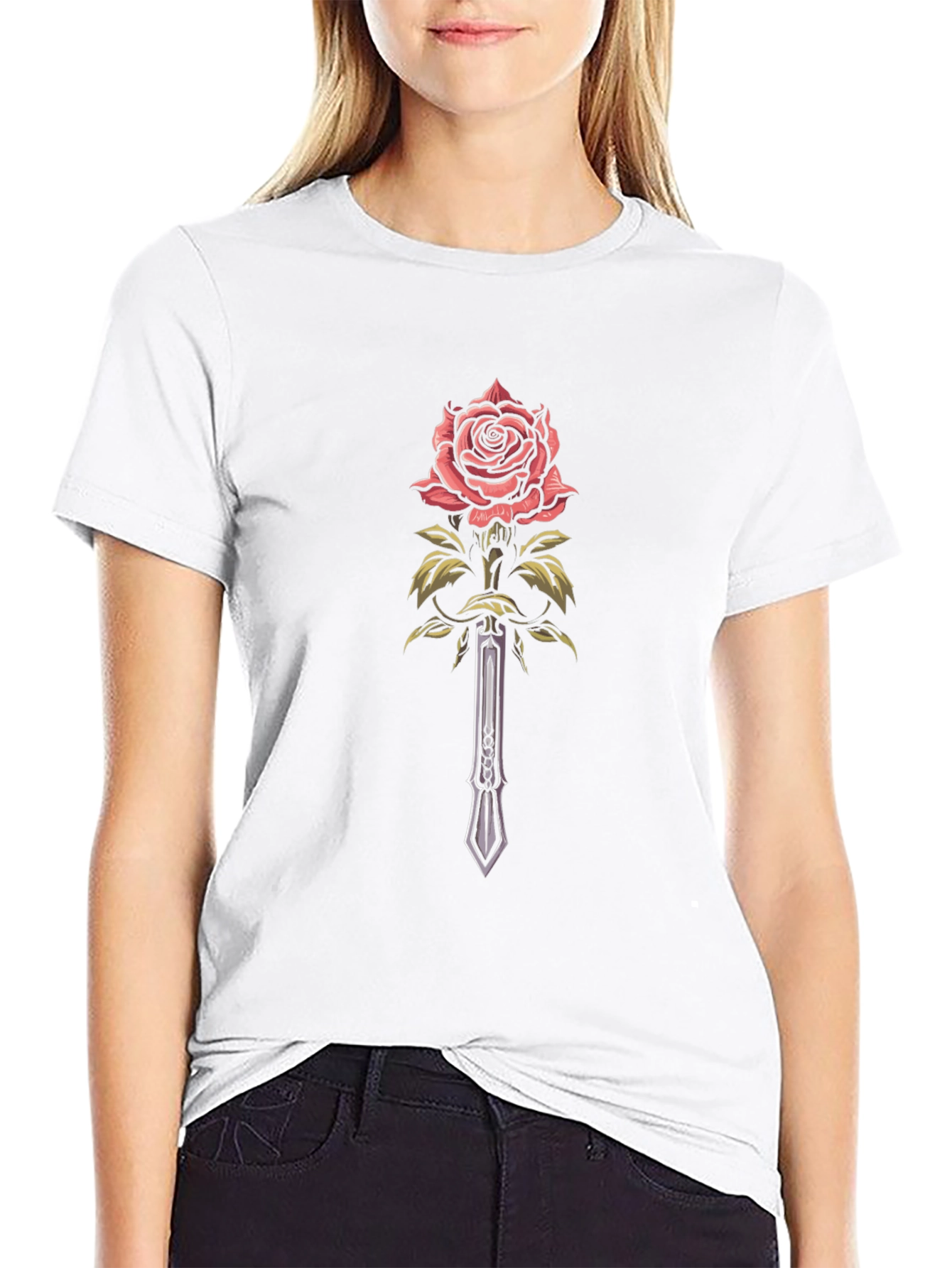 Black Rose & Sword Graphic Black T-Shirt view 9