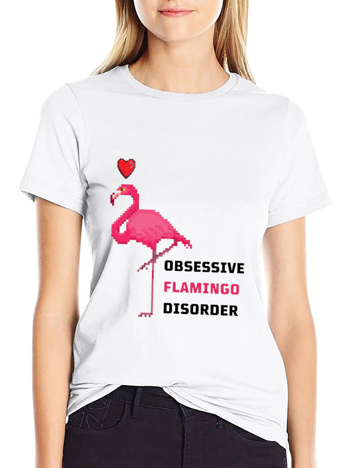 Black Obsessive Flamingo Disorder Graphic T-Shirt view 9