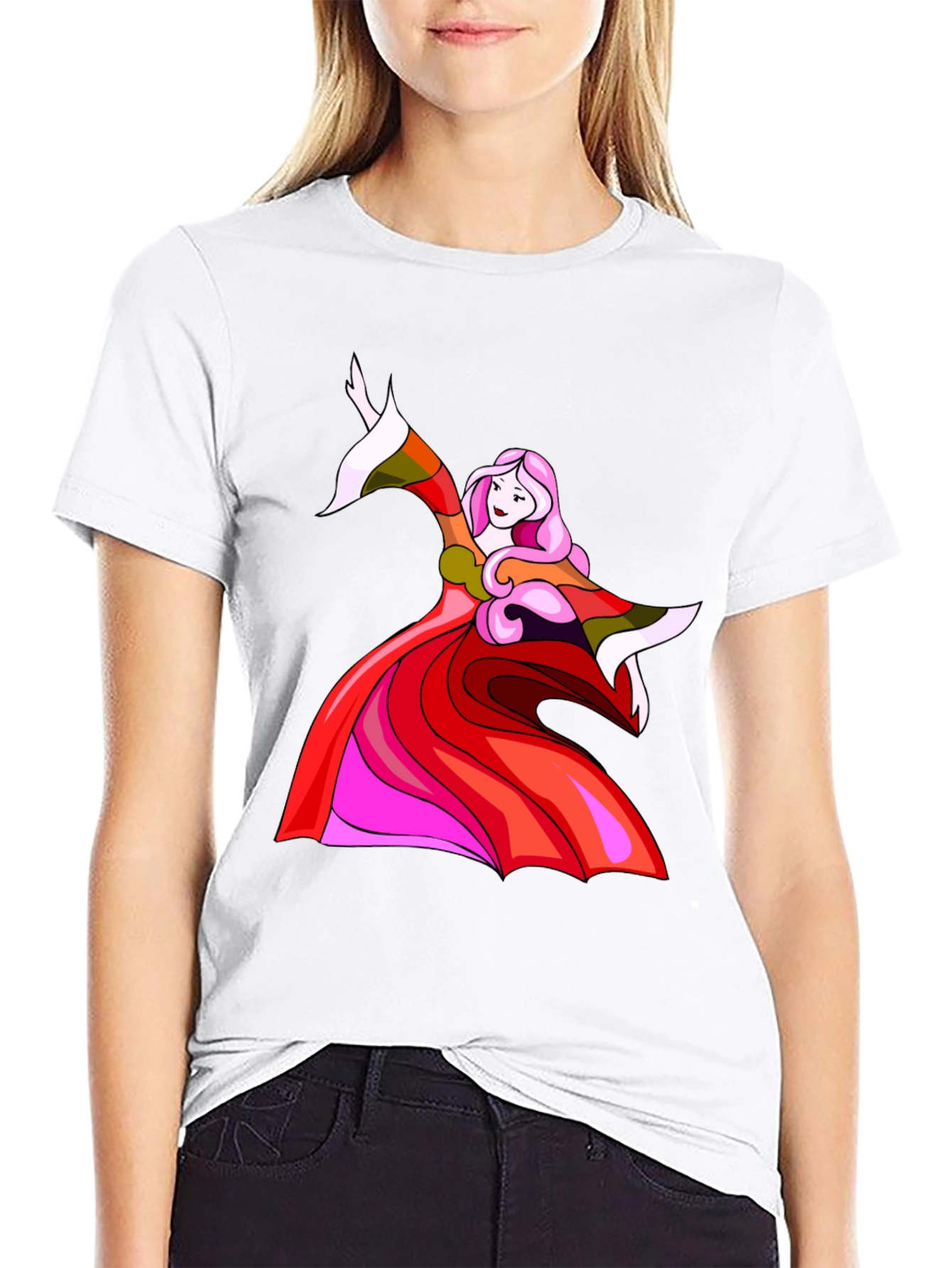 Black Whimsical Woman Graphic Tee - Black view 9