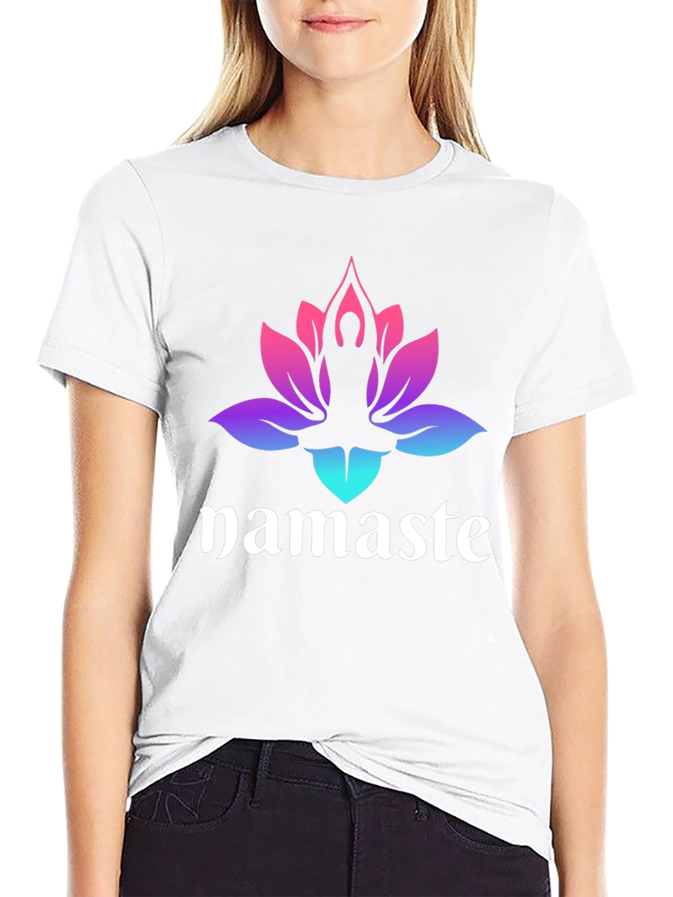 Black Namaste Lotus Yoga T-Shirt - Gradient Design view 9