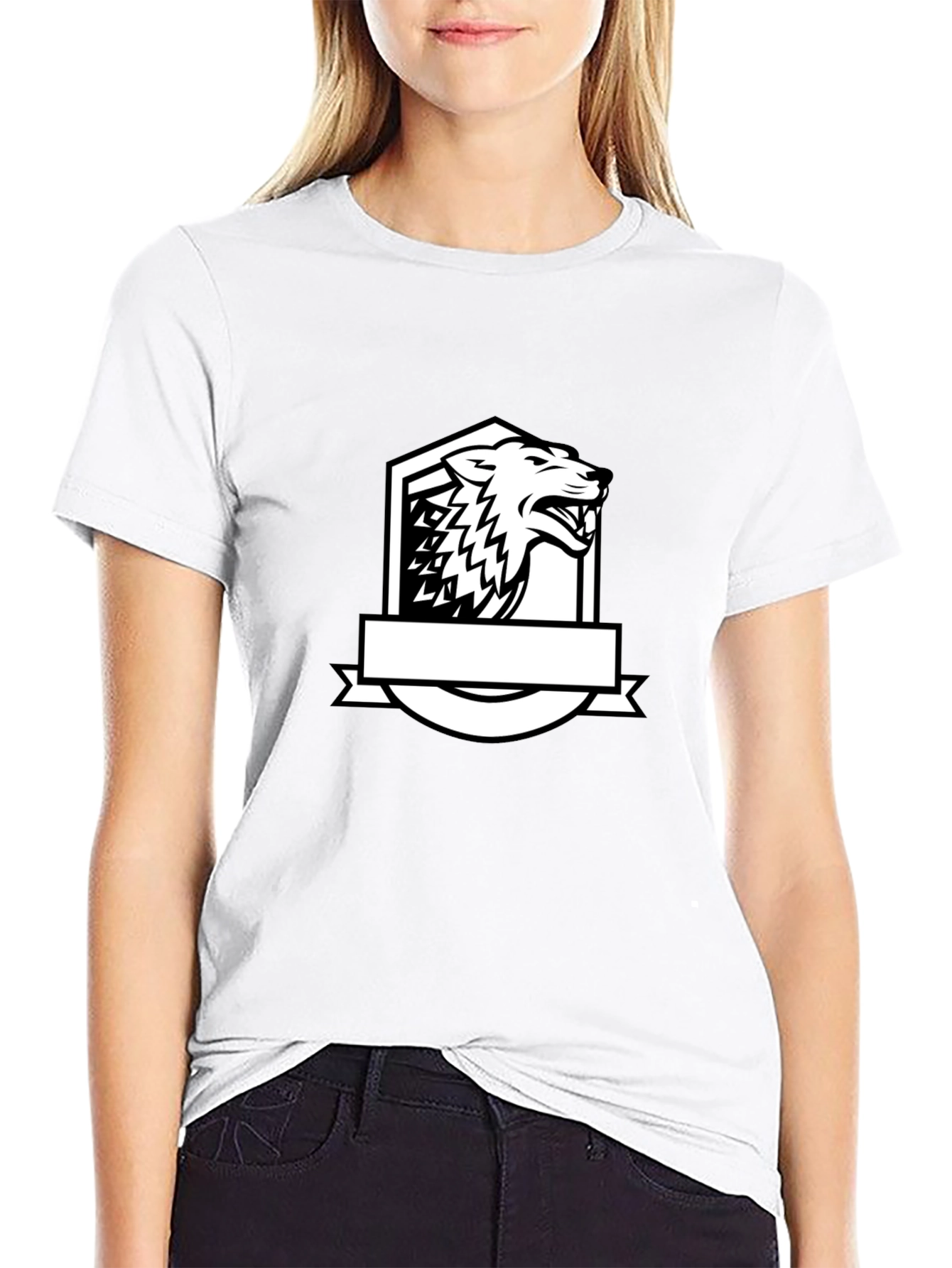 Black Black T-Shirt with Bold Wolf Crest Design view 9