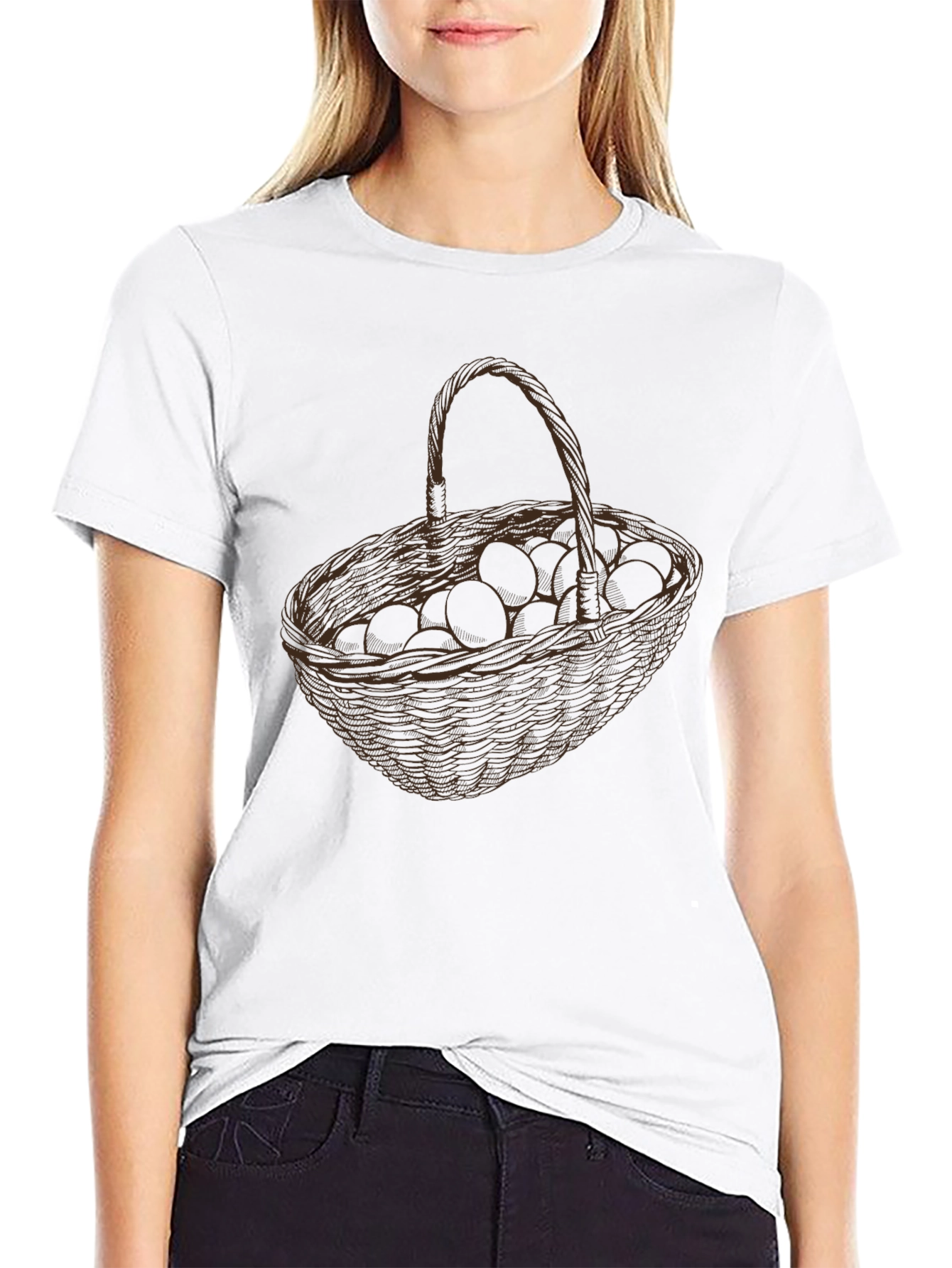 Basket of Eggs Graphic Tee - Black Cotton Blend - 9