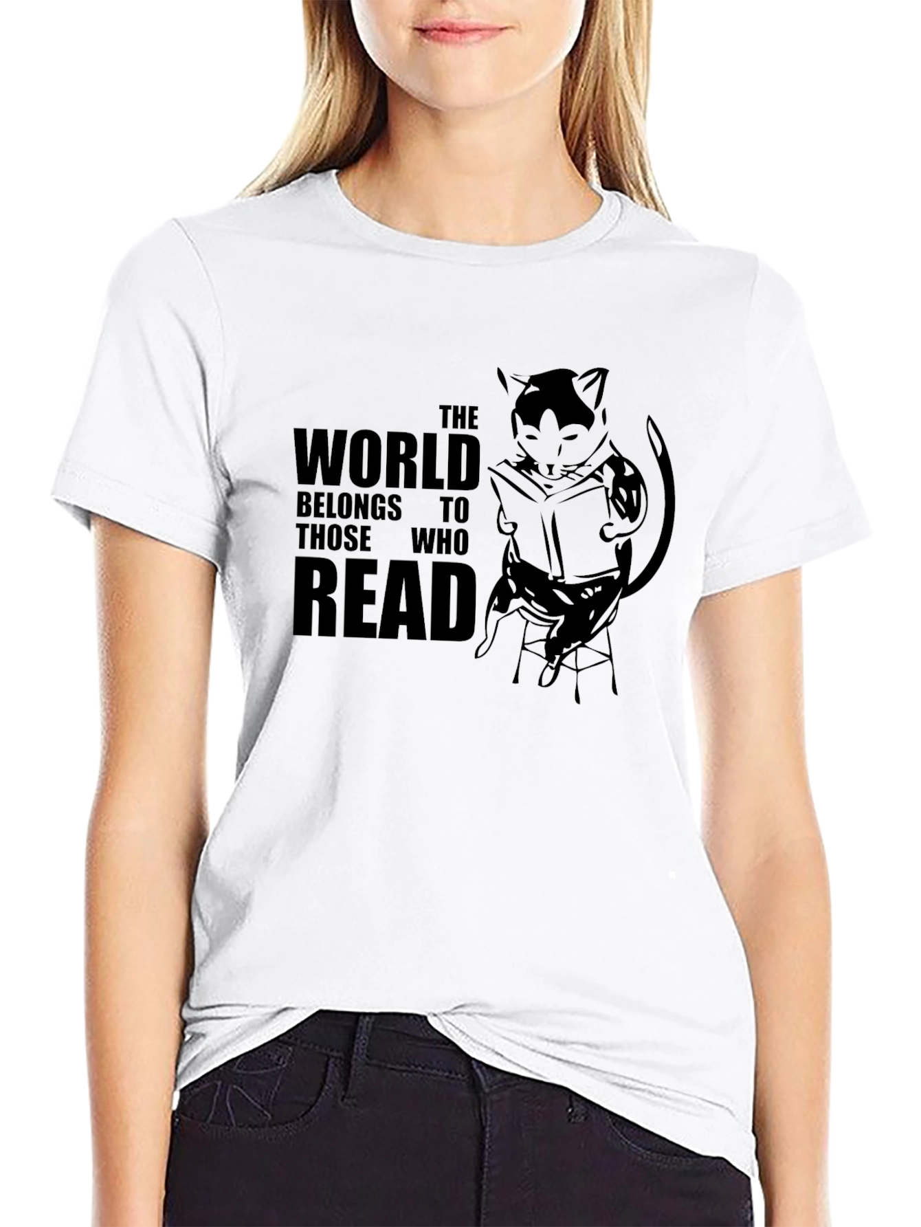 Black Reading Cat Graphic T-Shirt - Unisex Tee view 9