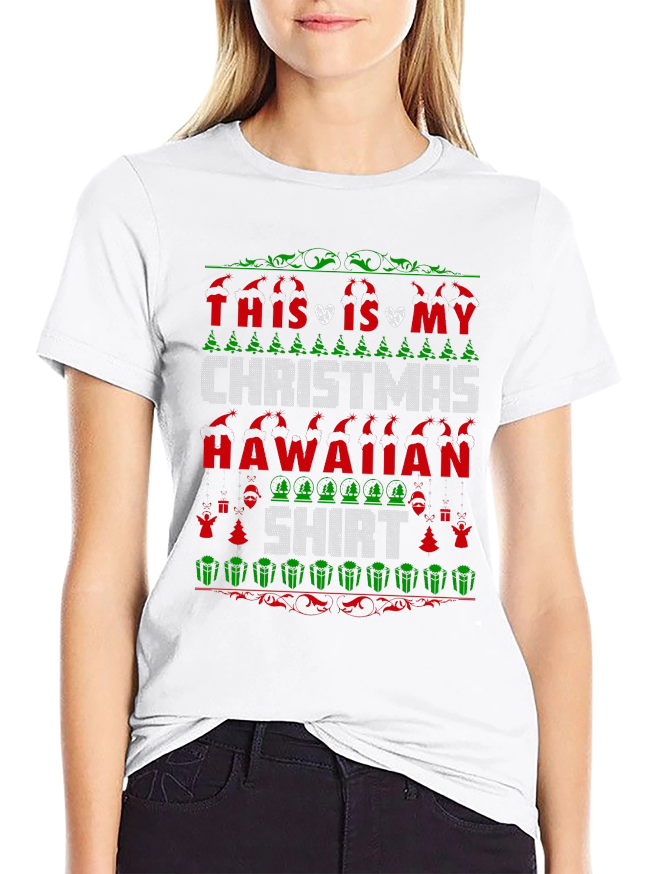 Black Funny Christmas Hawaiian Shirt - Festive Holiday Tee view 9