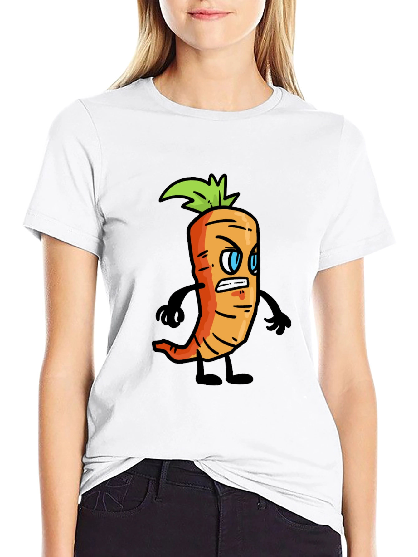 Black Angry Carrot Cartoon Black T-Shirt view 9