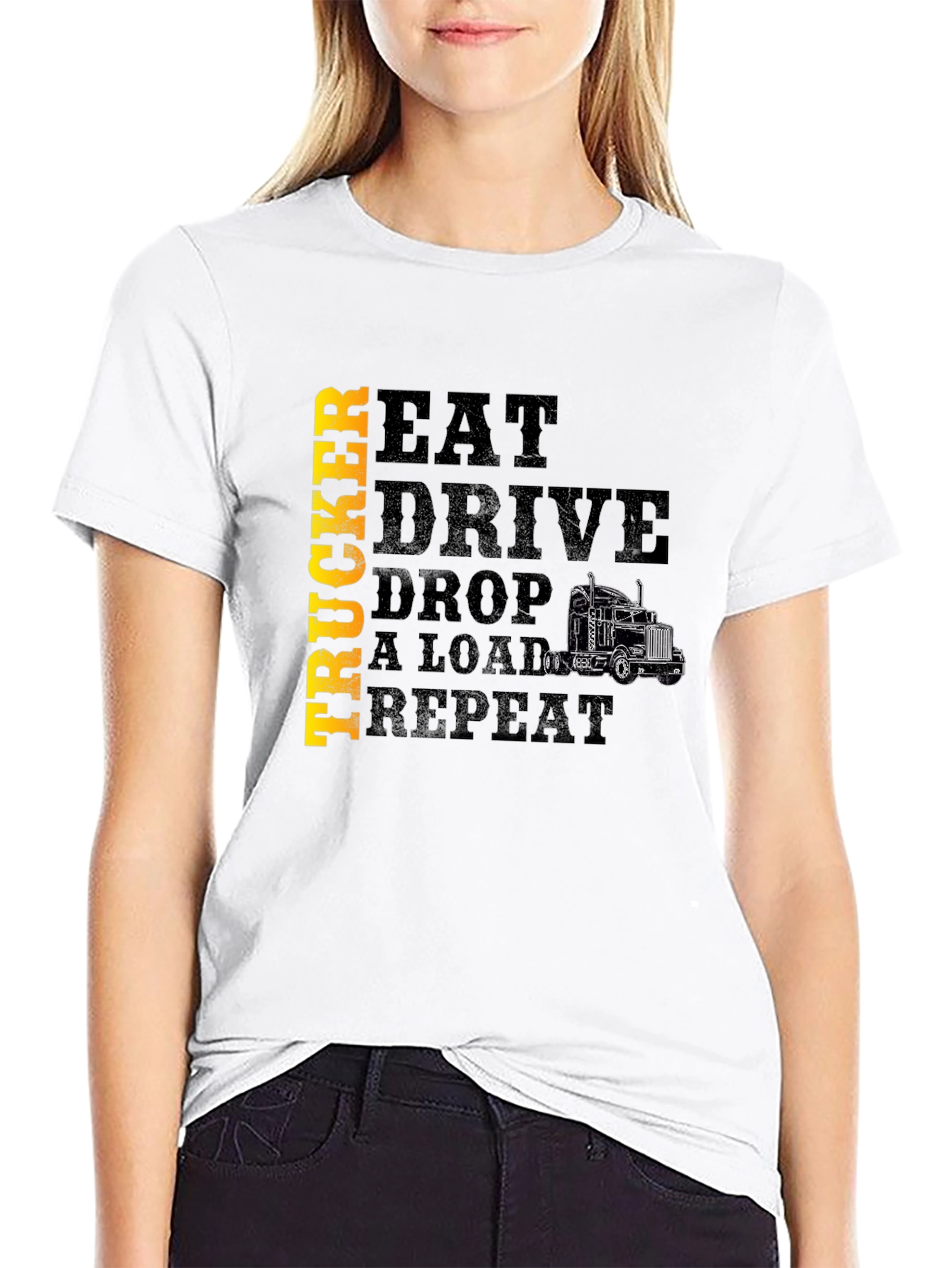 Black Trucker Eat Drive Drop a Load T-Shirt view 9