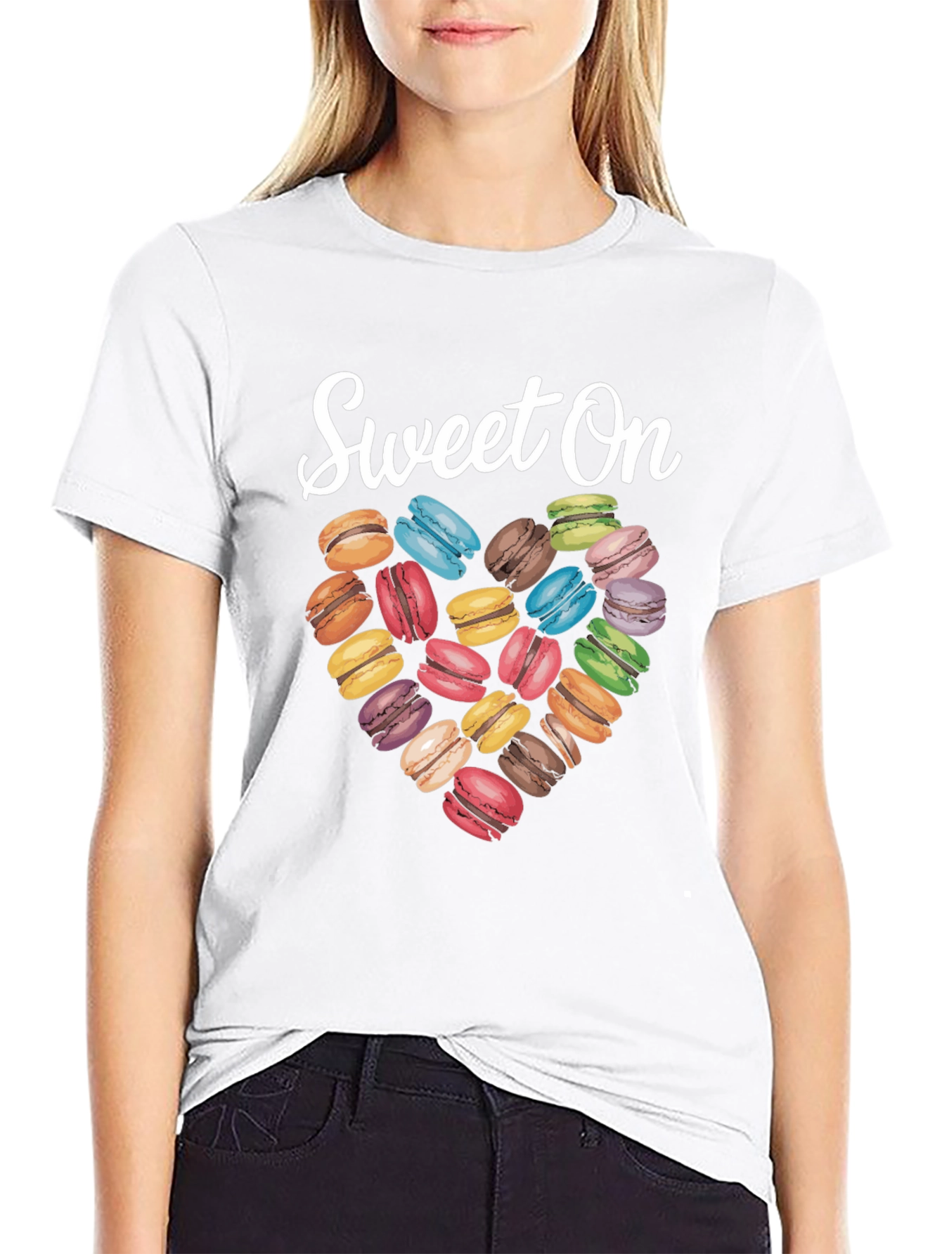 Black Sweet On Macarons T-Shirt, Heart Design view 9