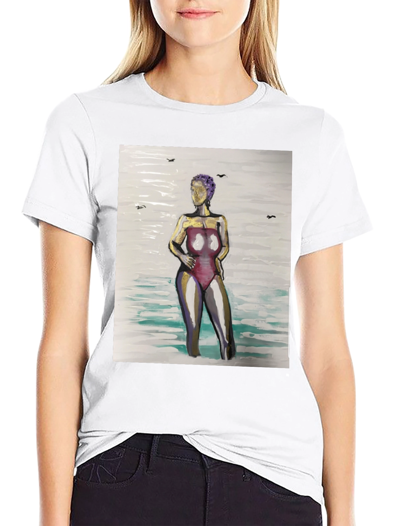 Black Unique Woman in Water Graphic Tee - Black view 9