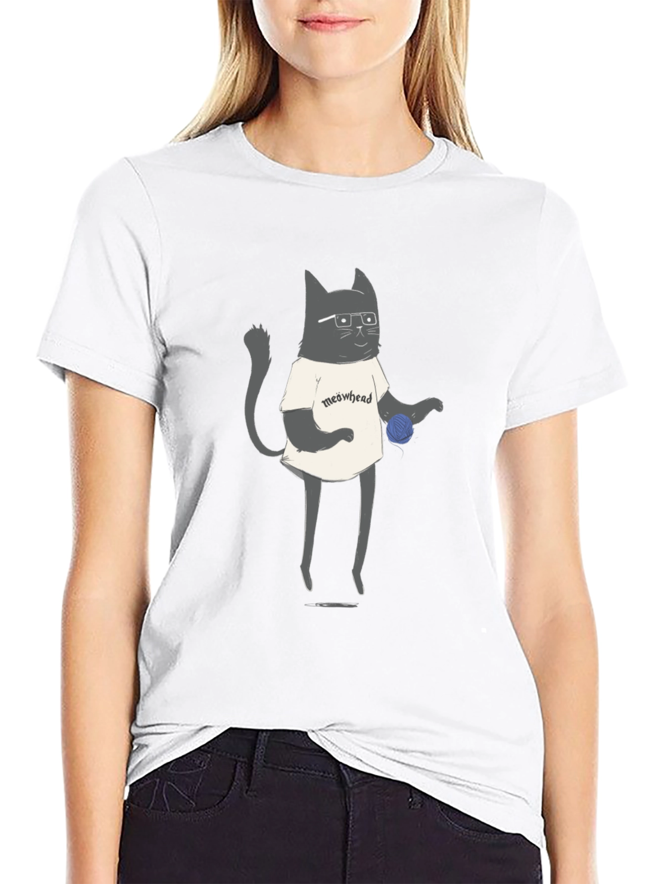 Black Meowhead Cat Graphic Tee - Black view 9