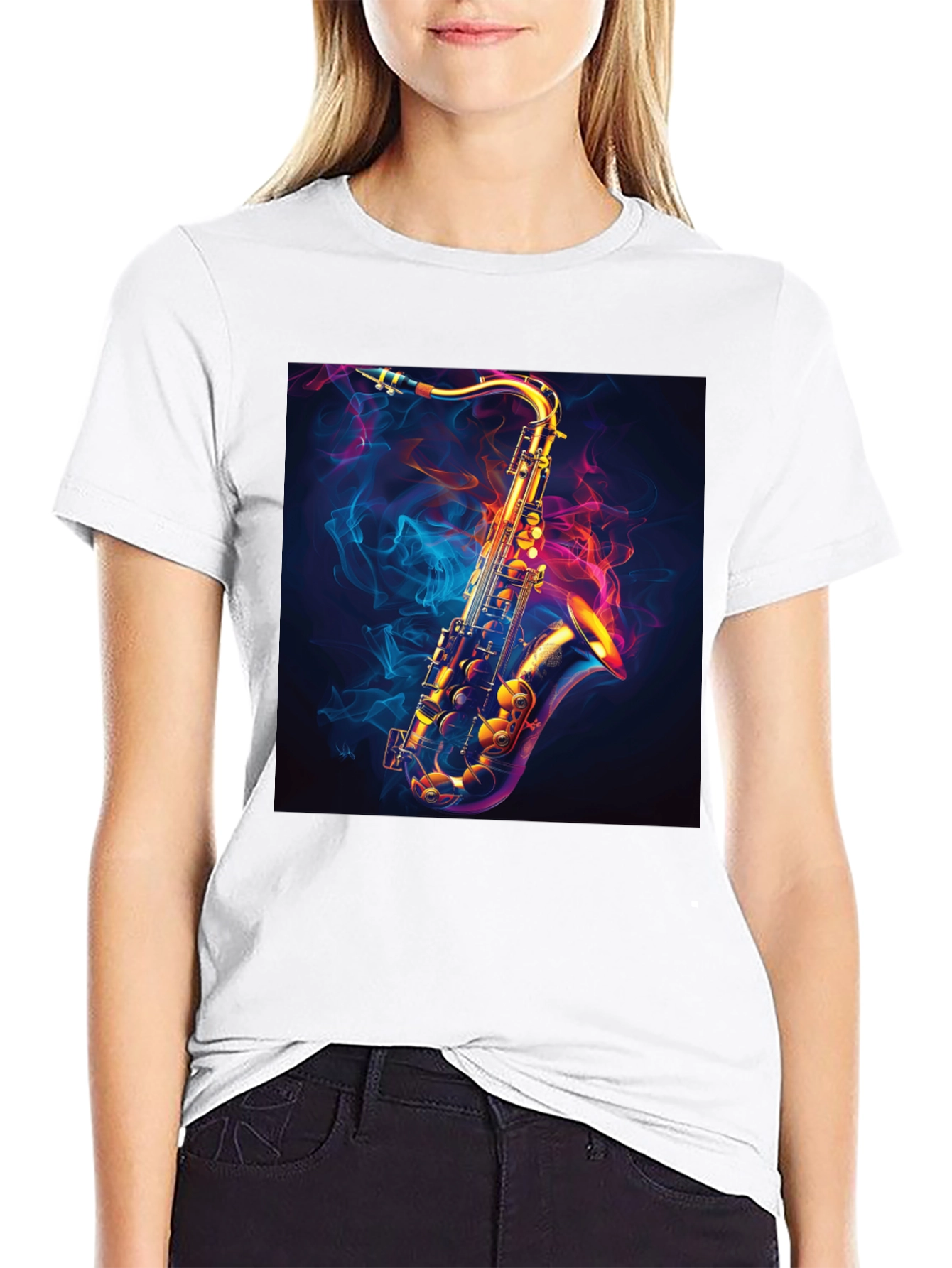 Black Saxophone Graphic Black T-Shirt - Cool Musical Tee view 9