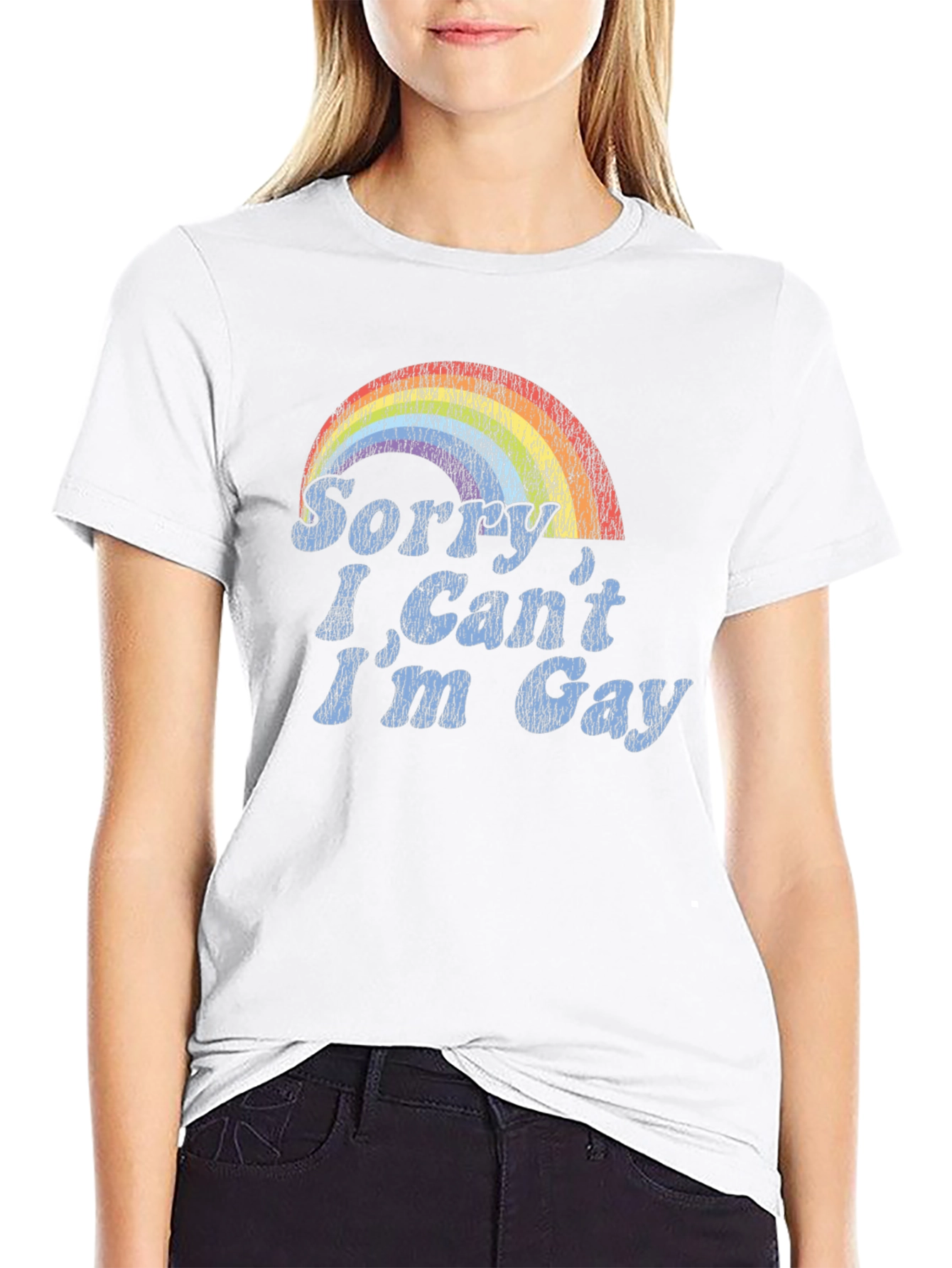 Black Sorry I Can't I'm Gay Rainbow Graphic Tee view 9