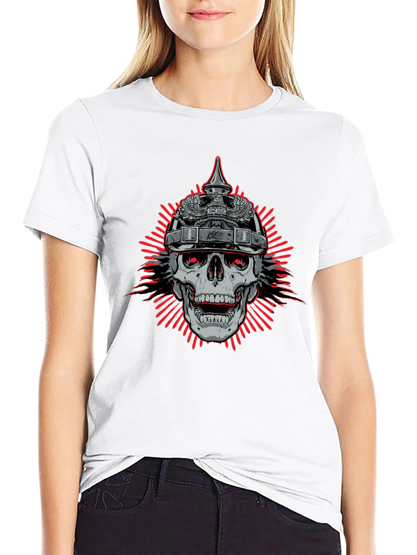 Skull with Helmet Graphic Black T-Shirt - 9
