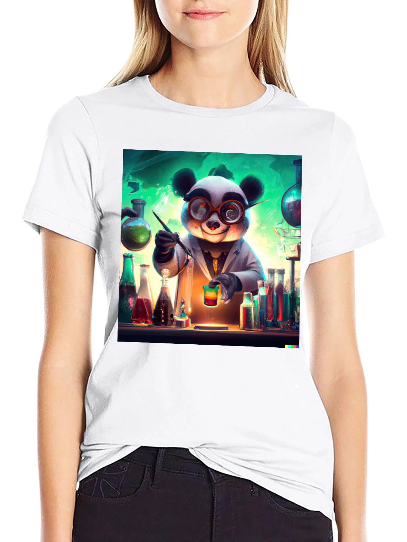 Black Scientist Panda Graphic Tee - Black Cotton T-Shirt view 9