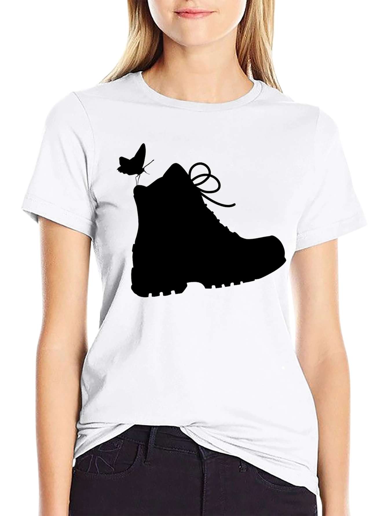 Black Black Hiking Boot & Butterfly Graphic T-Shirt view 9