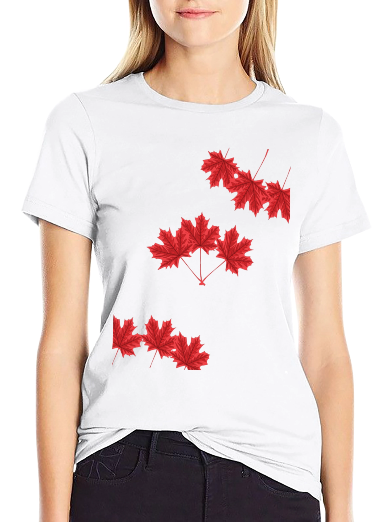 Black Maple Leaf Graphic Print Black T-Shirt view 9