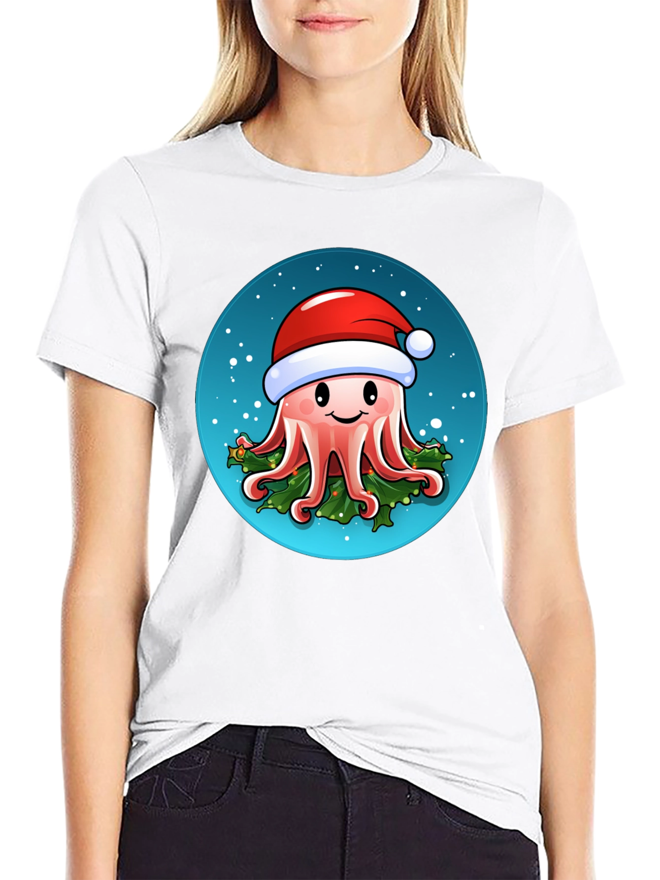 Black Festive Octopus T-Shirt - Holiday Sea Creature Tee view 9