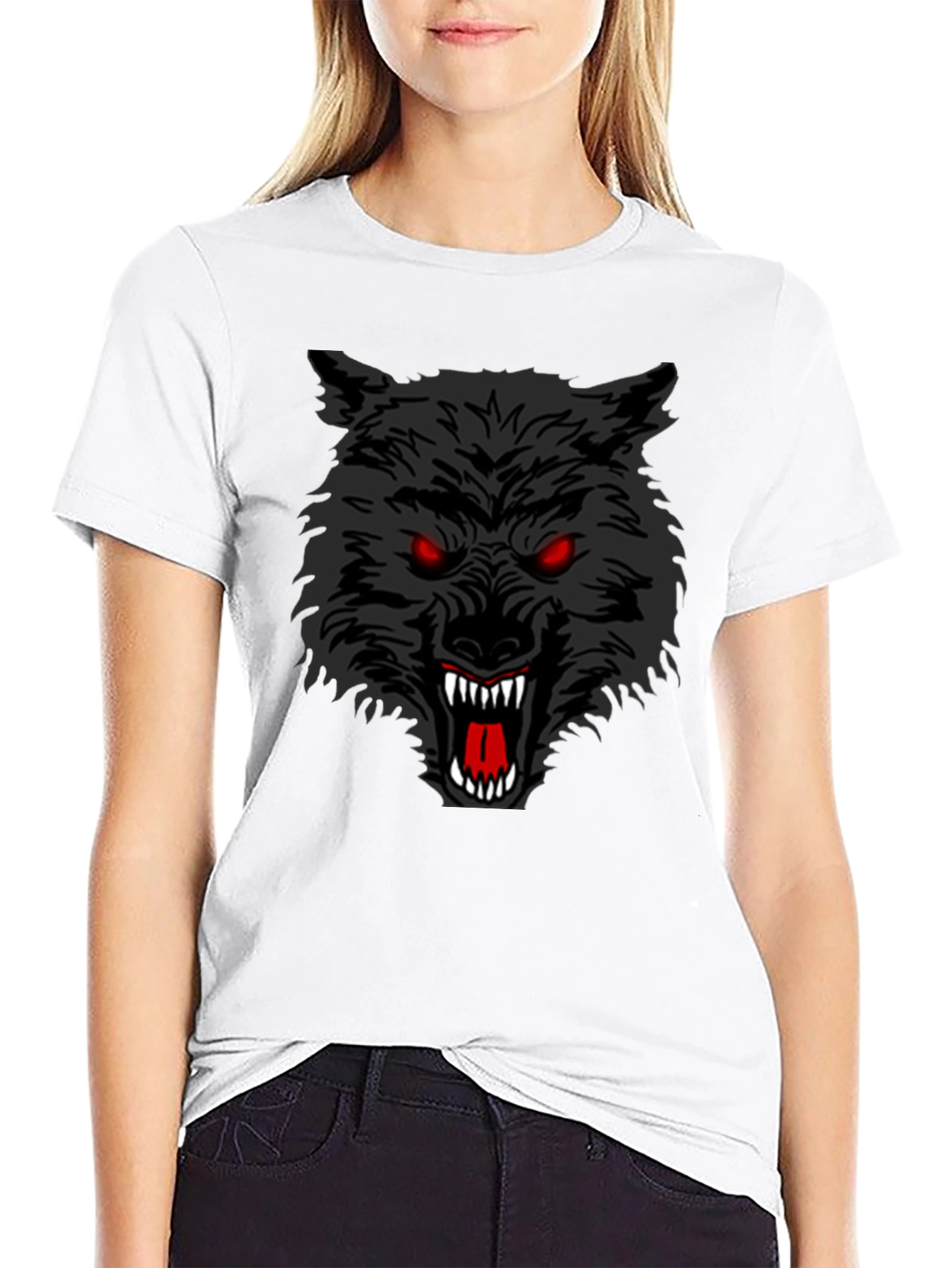 Black Men's Black T-Shirt with Aggressive Wolf Graphic view 9