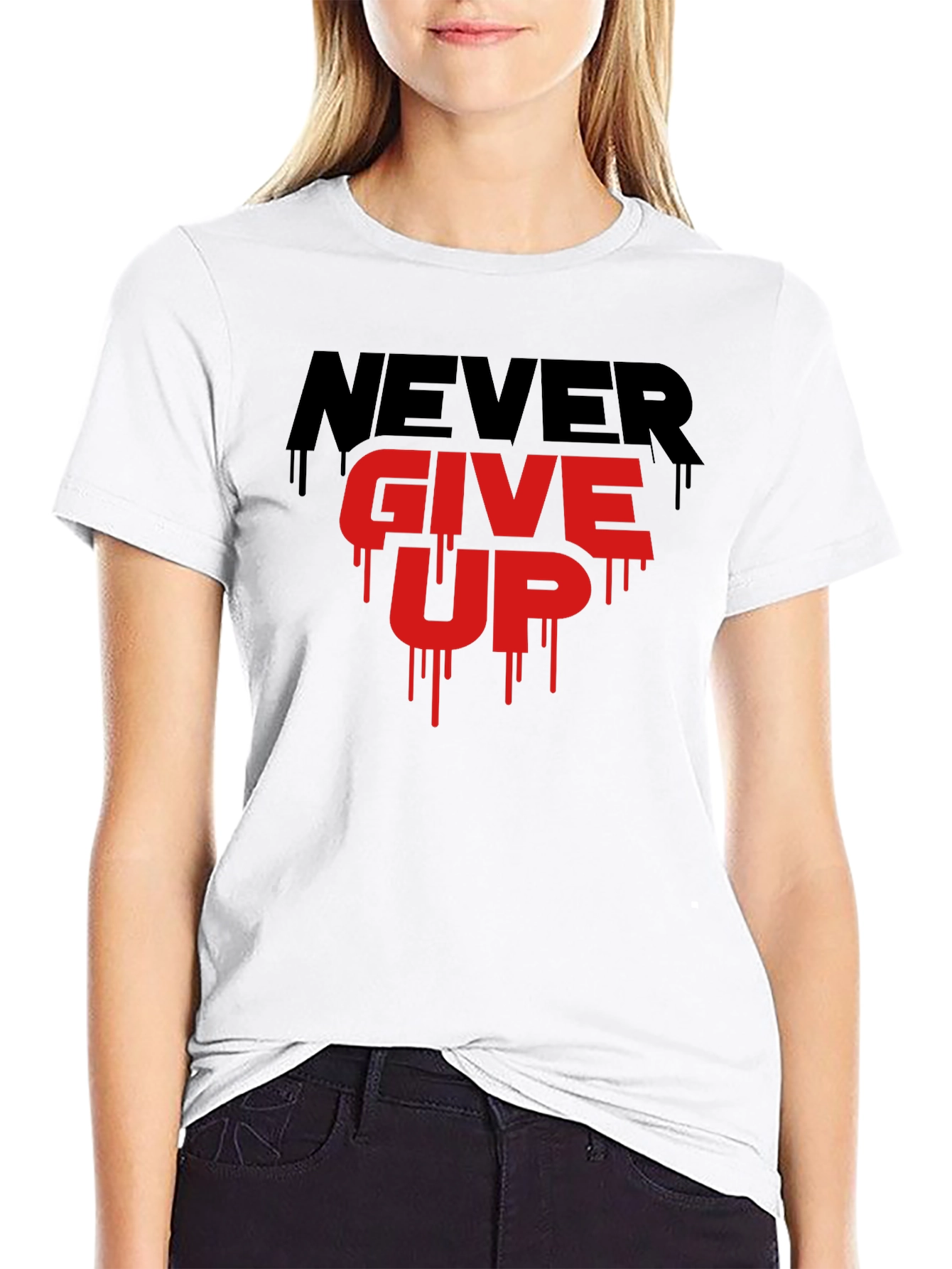 Black Motivational Never Give Up Graphic T-Shirt view 9