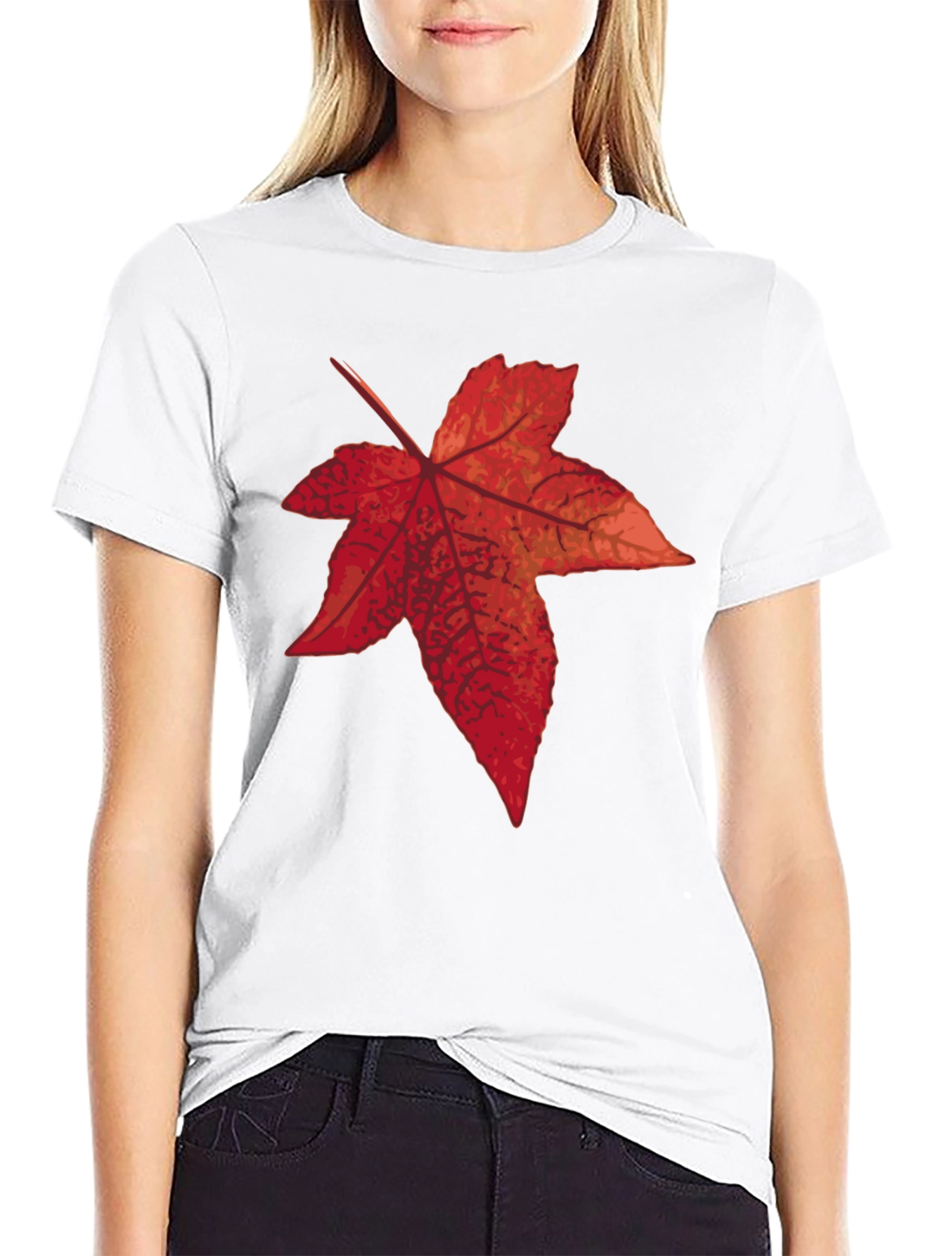 Black Autumn Leaf Graphic Tee - Black Cotton T-Shirt view 9