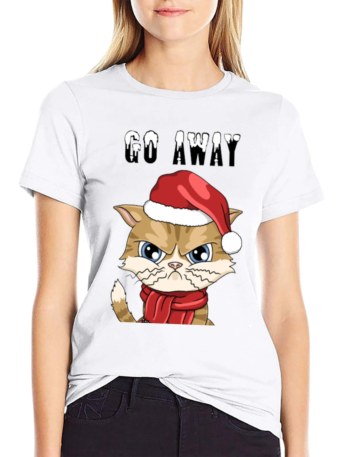 Black Grumpy Cat Christmas T-Shirt - Go Away view 9