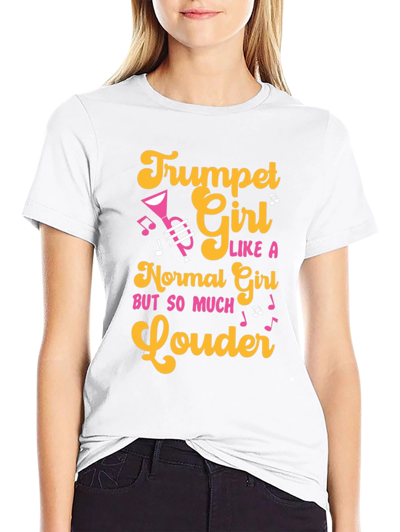 Black Trumpet Girl T-Shirt - Musician Apparel view 9
